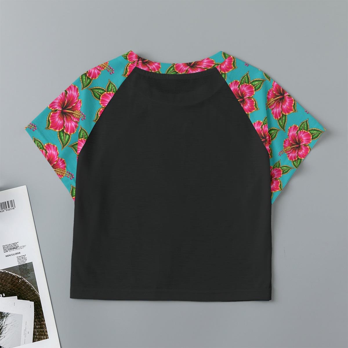 Eco-friendly All-Over Print Women's cropped Raglan T-shirt With Short Sleeve, view 3