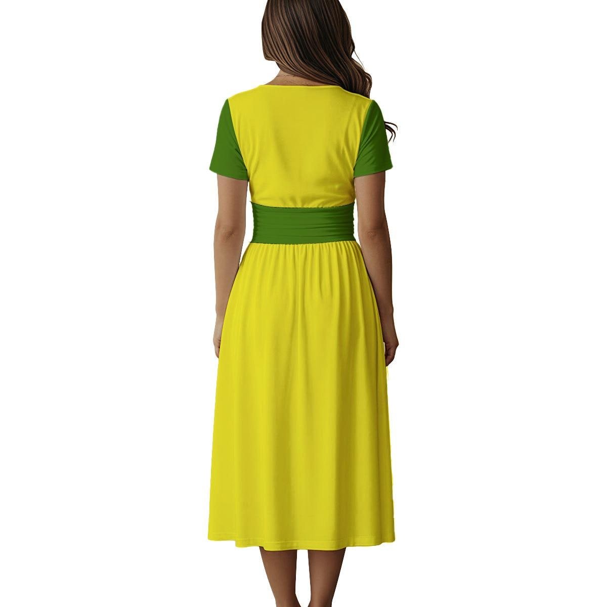All-over Print Women's Short Sleeve V Neck Midi Dress, view 3