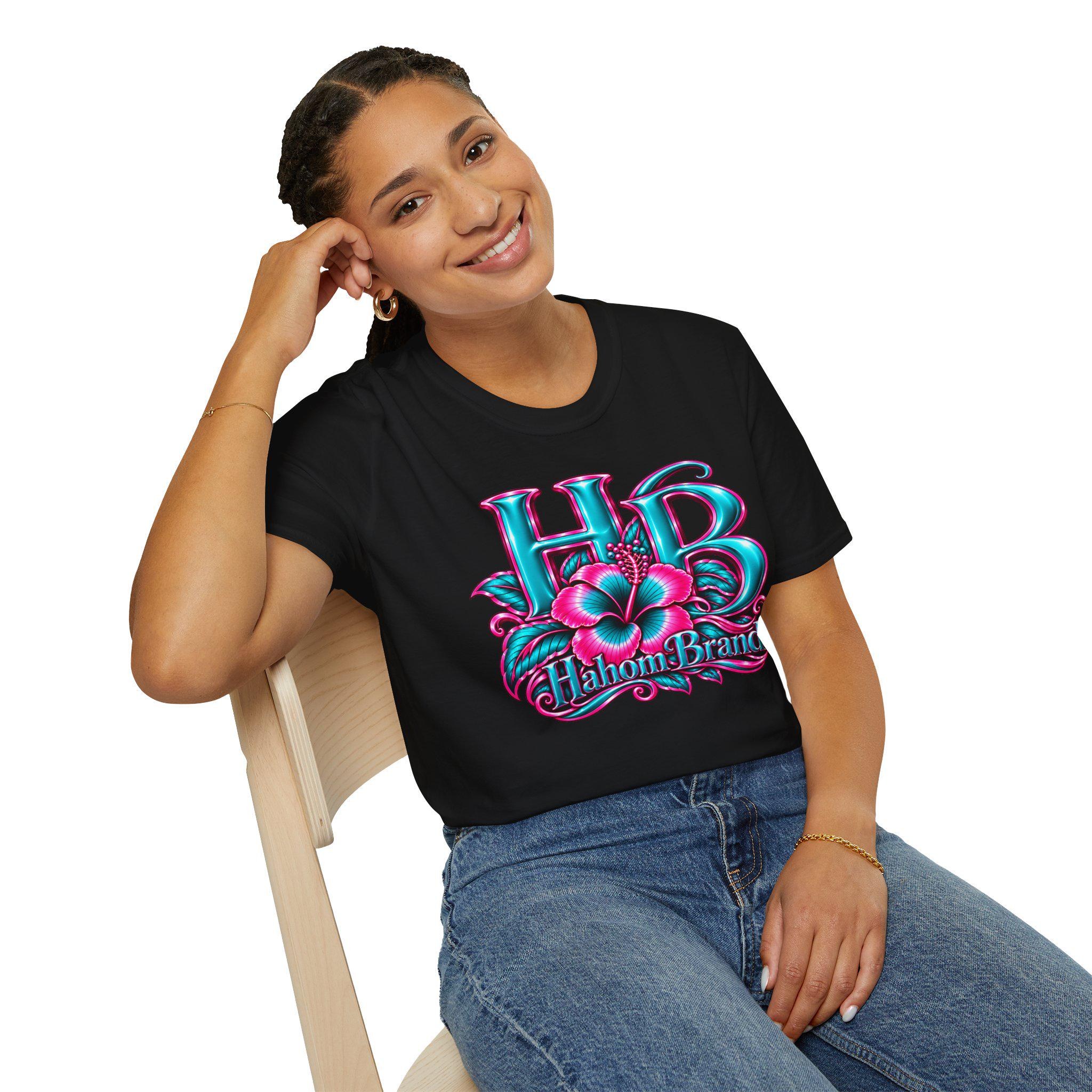 HB Floral Logo T-Shirt | Tropical Pink Teal Graphic, view 1