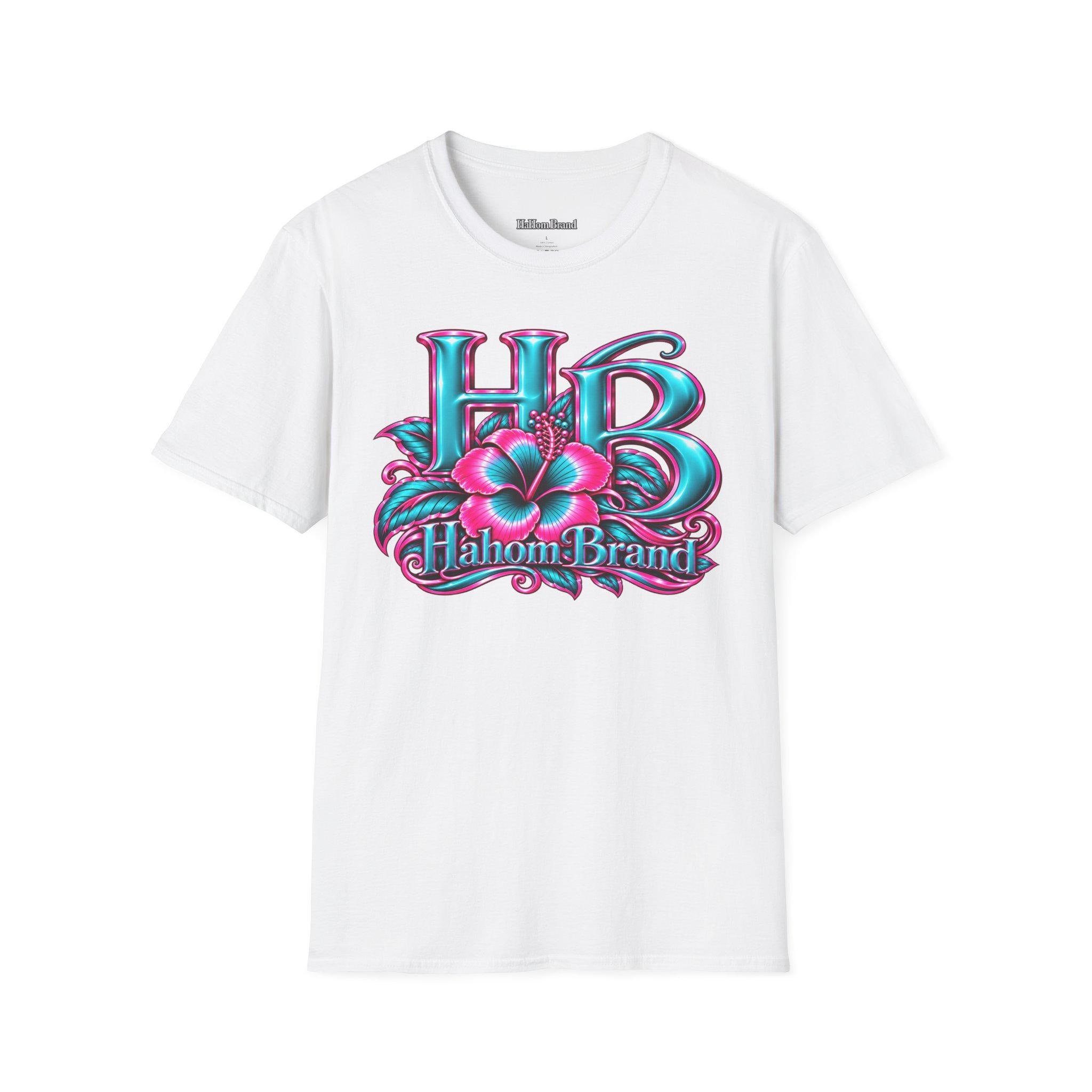 HB Floral Logo T-Shirt | Tropical Pink Teal Graphic, view 2