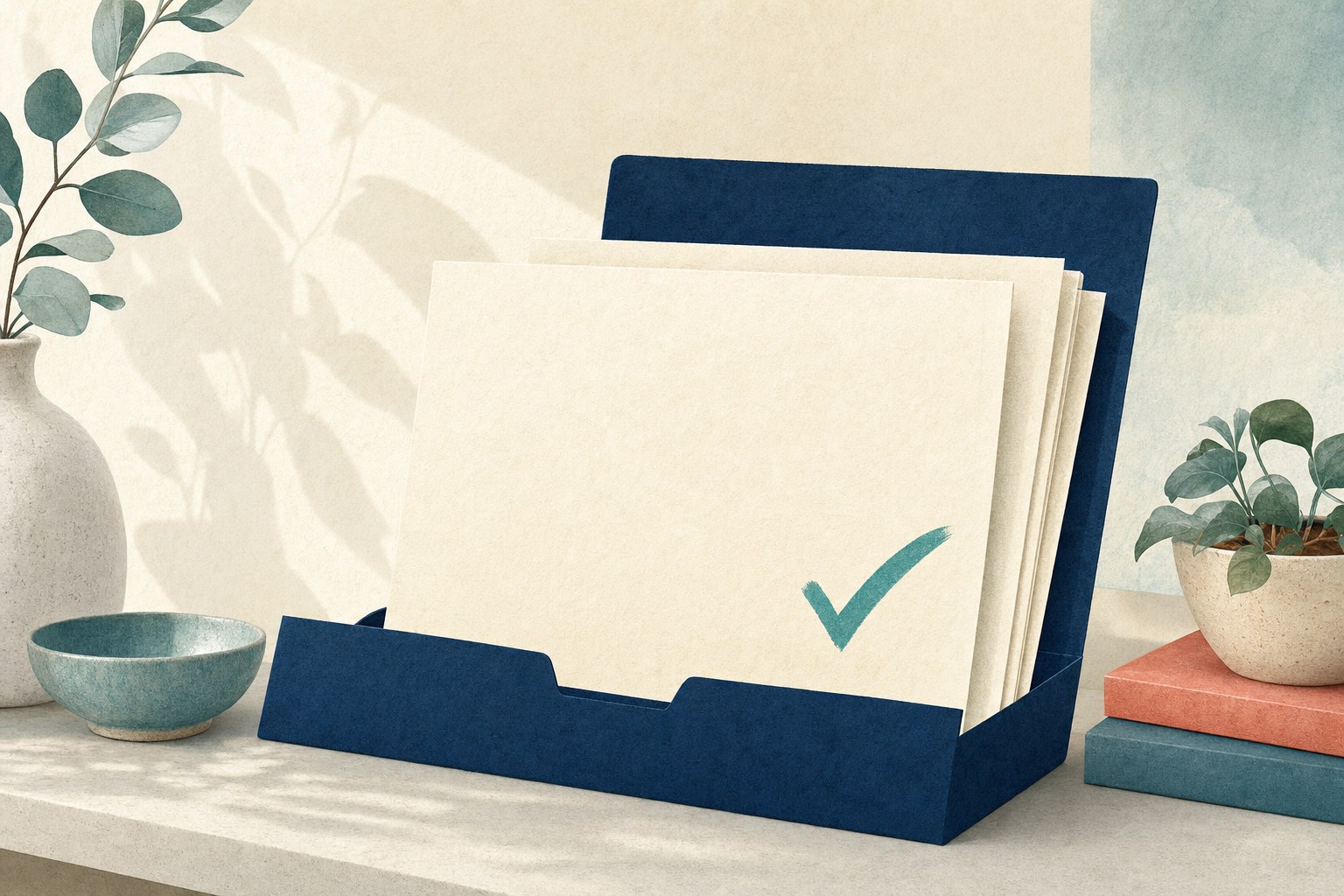 A folder of clear membership details marked with a check