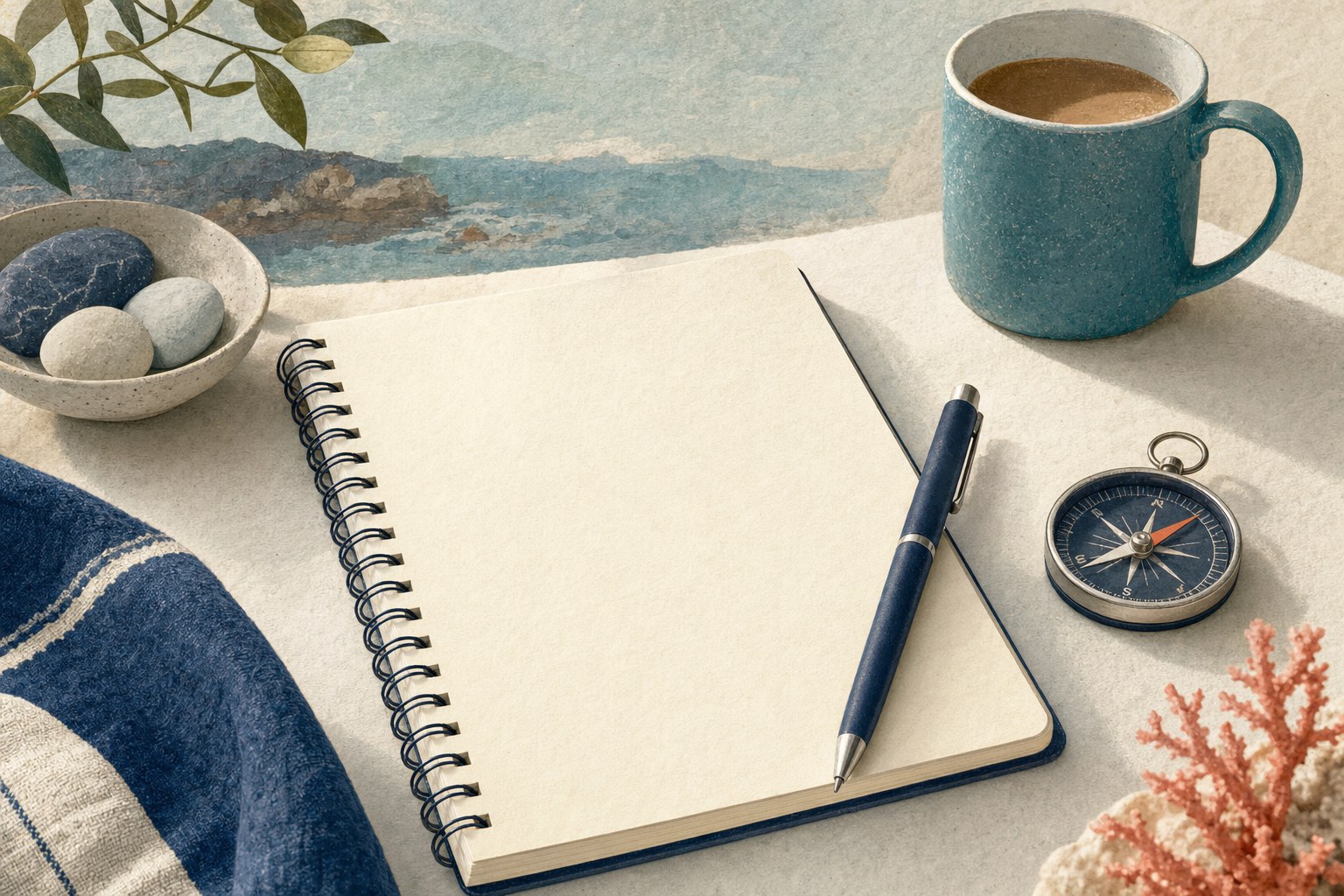 A notebook, pen, and compass ready for thoughtful questions