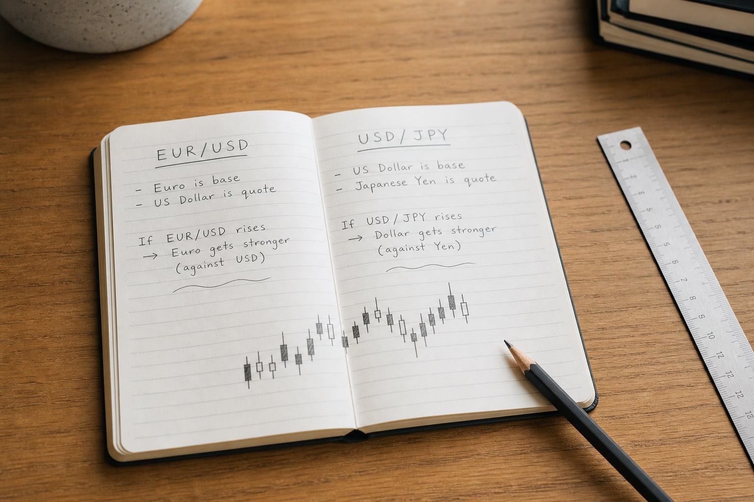 Notebook used to compare two currency pairs and sketch a simple price chart