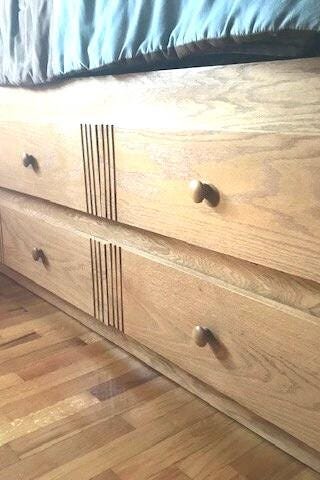 Handcrafted King Storage Bed, Twelve Under bed drawers, Headboard Shelf, No box springs needed, detail 4