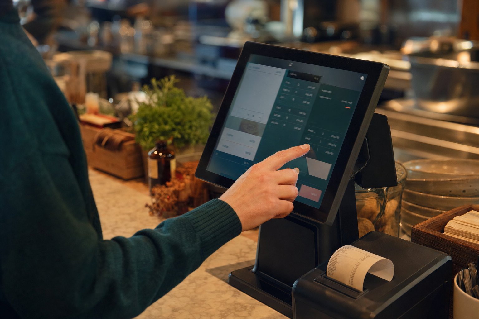 Restaurant point-of-sale terminal in use