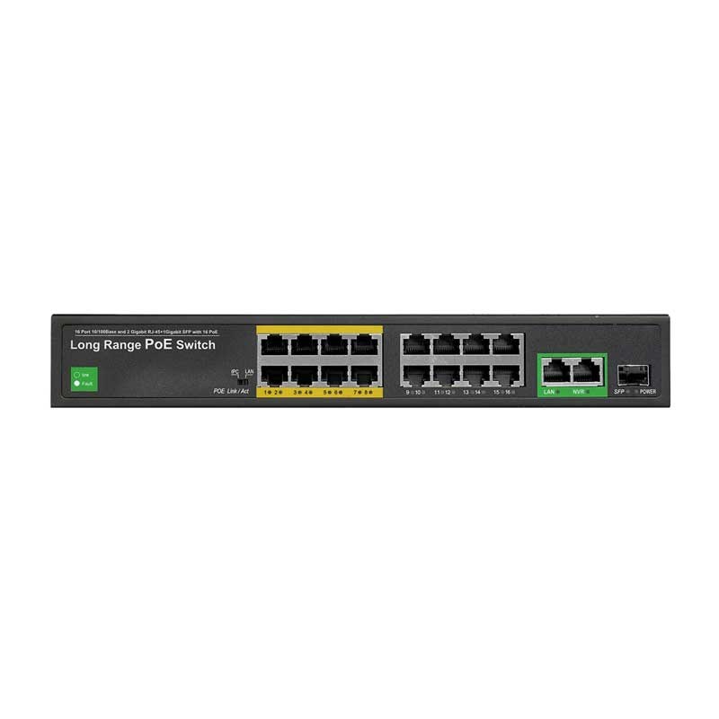 16 Port Unmanaged PoE Switch + 2 Ports Gigabit Uplink