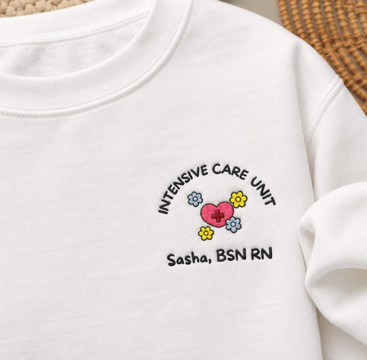 Custom , Embroidered ICU BSN RN Gift, Charming Heart Design detail 2