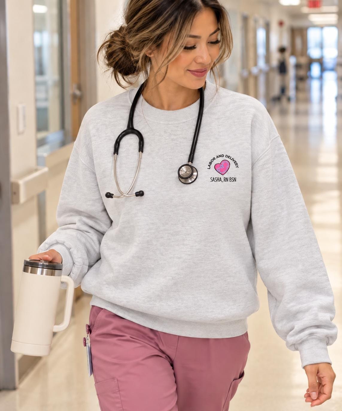 Custom Labor Delivery Nurse , Personalized RN BSN Crewneck Gift detail 2
