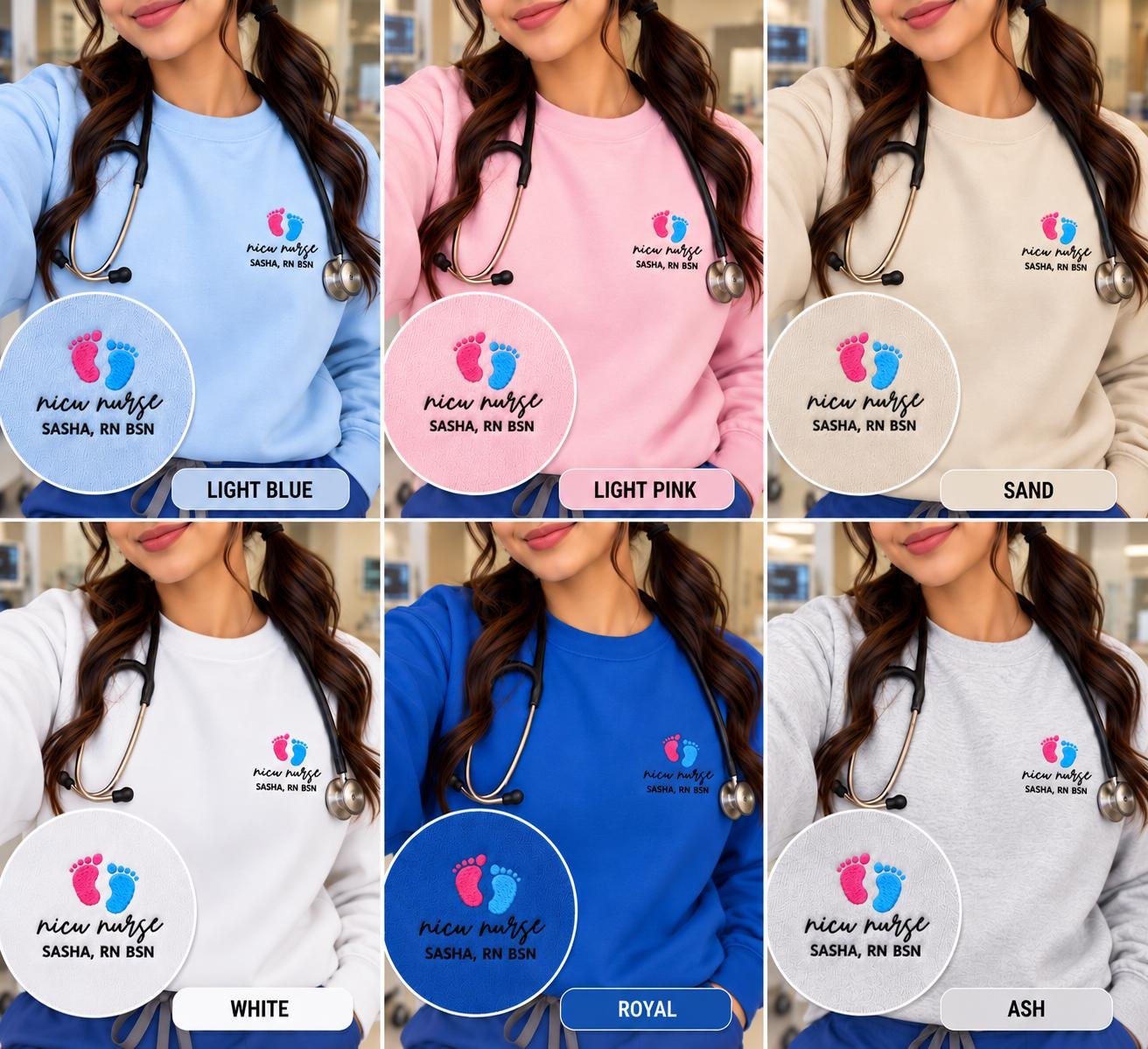 Custom NICU Nurse Crewneck , Blue Pink Footprints, RN Gift detail 3