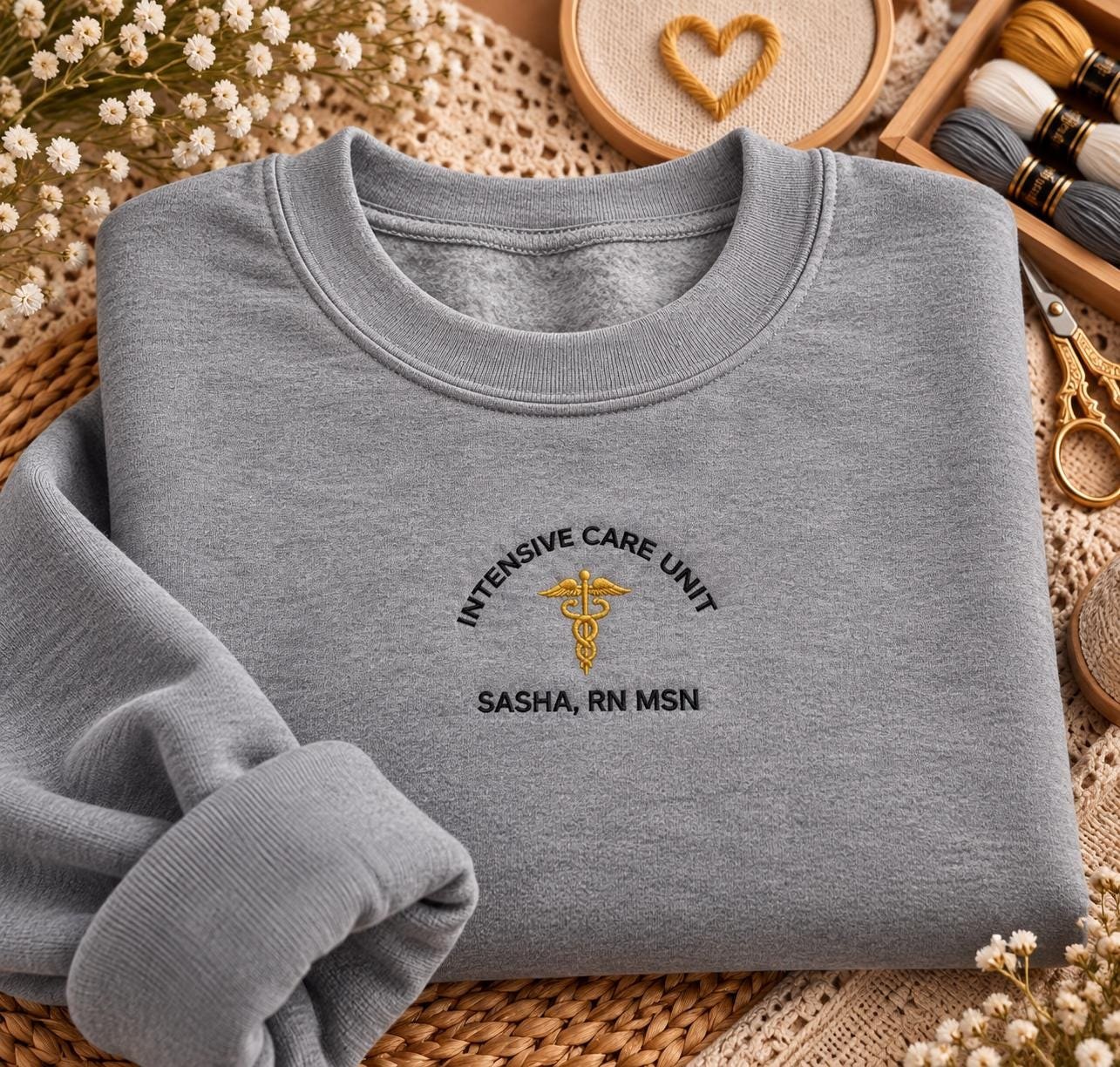 Custom Personalized ICU Nurse Crewneck Embroidered RN Gift