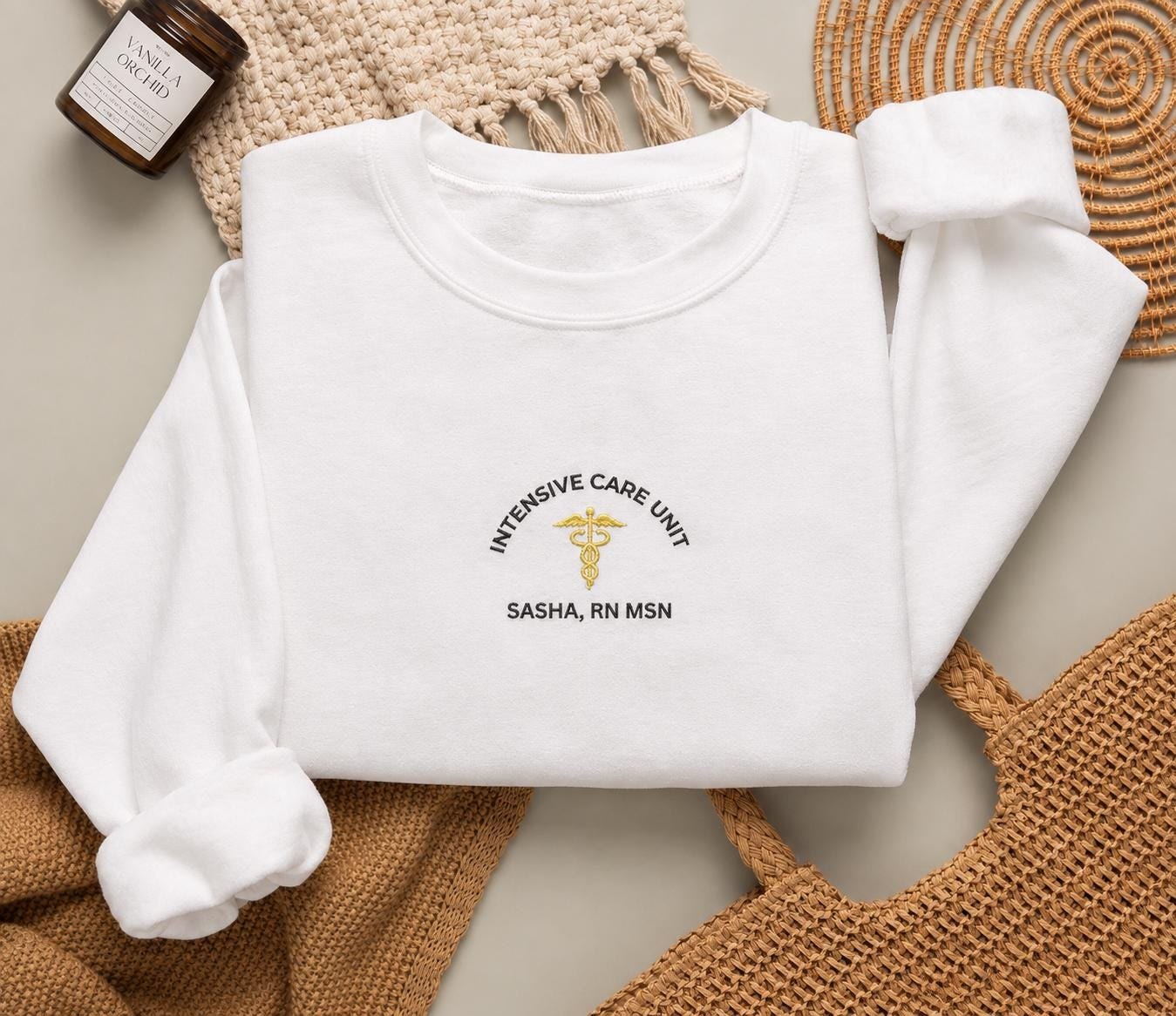 Custom Personalized ICU Nurse Crewneck Embroidered RN Gift detail 2