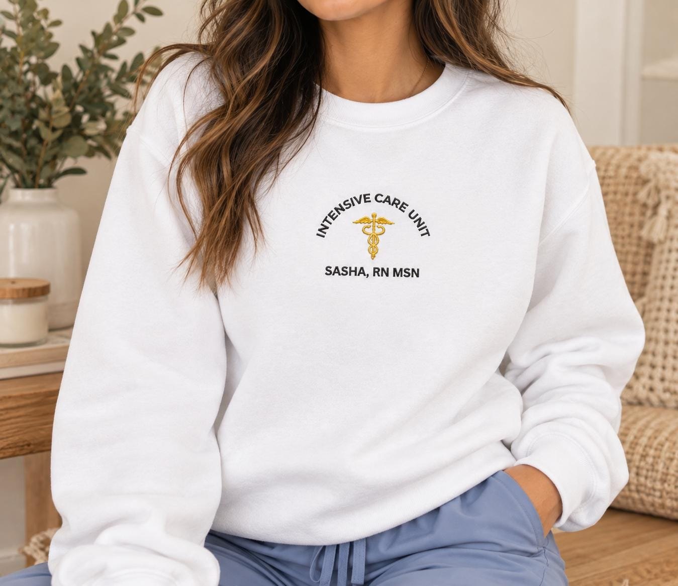 Custom Personalized ICU Nurse Crewneck Embroidered RN Gift detail 3