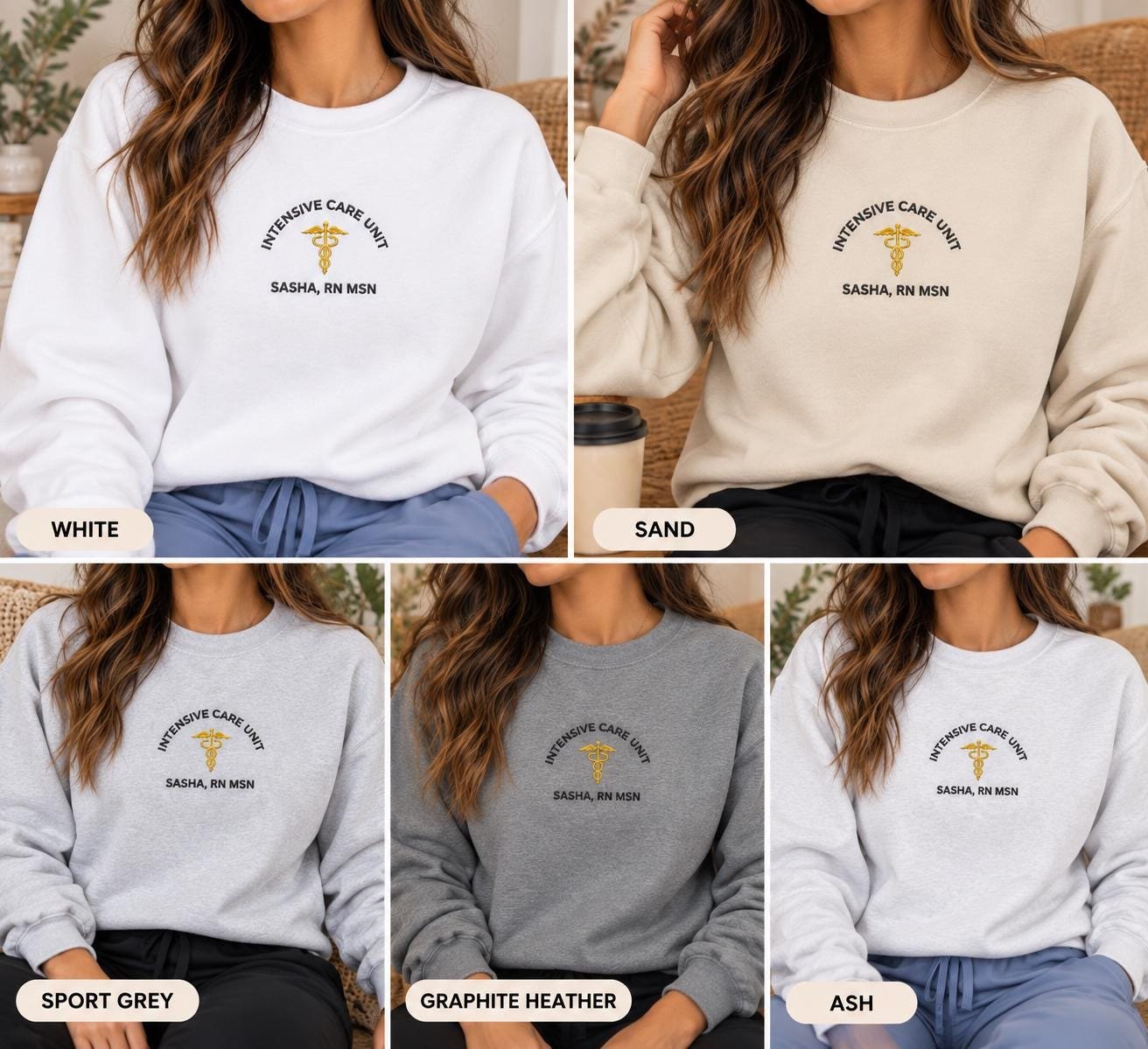 Custom Personalized ICU Nurse Crewneck Embroidered RN Gift detail 4