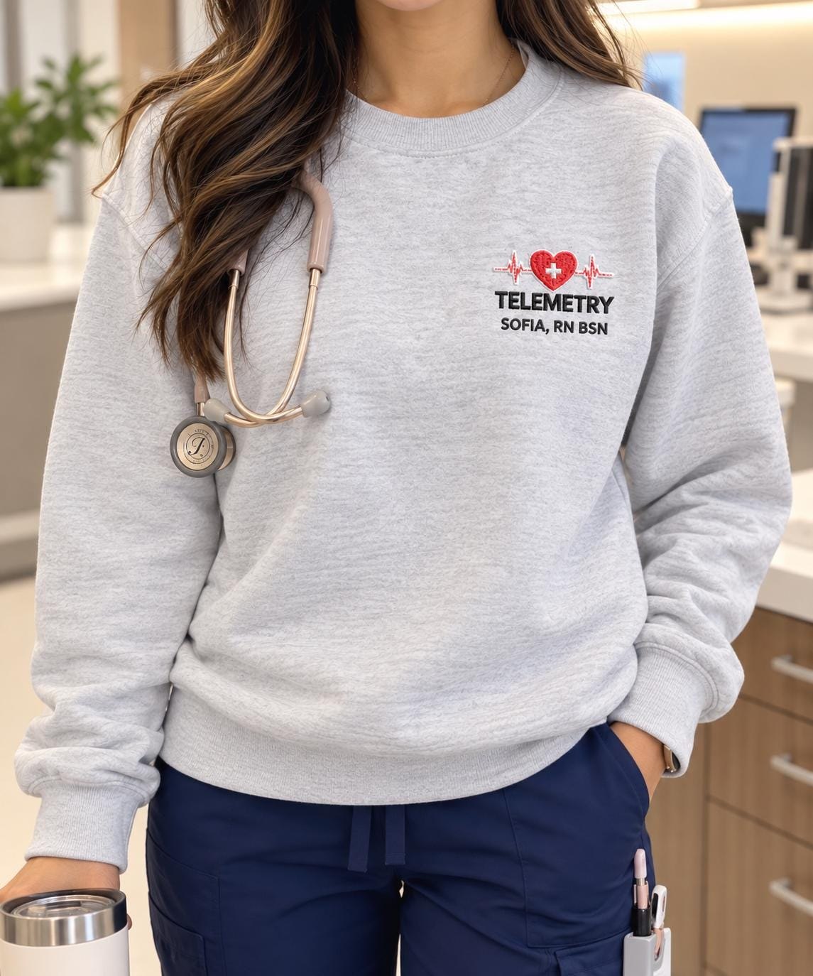 Custom Telemetry Nurse Crewneck, Custom RN BSN (Cardiac Specialty) detail 2