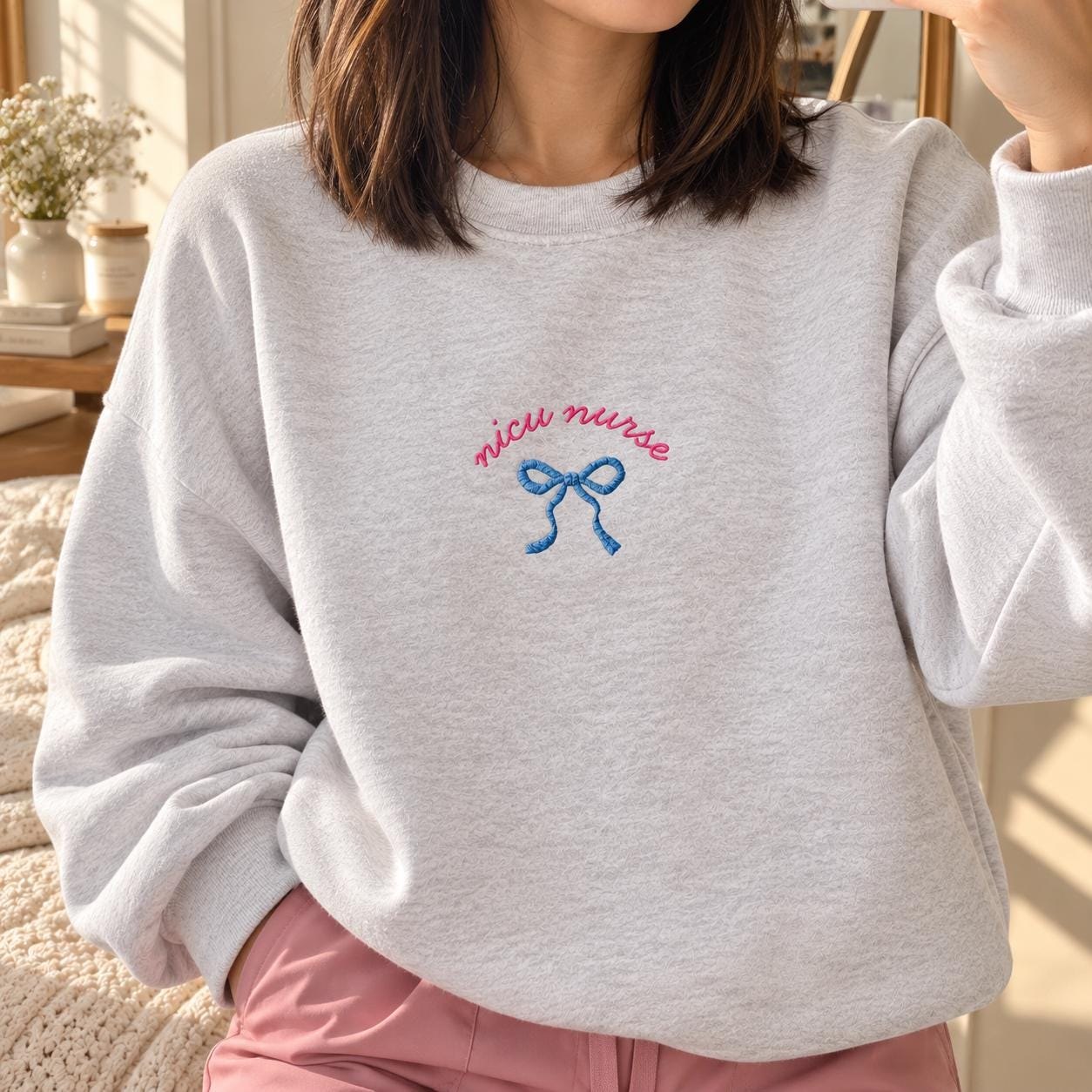 NICU Nurse, Retro Bow Crewneck, Gift for RNs detail 5