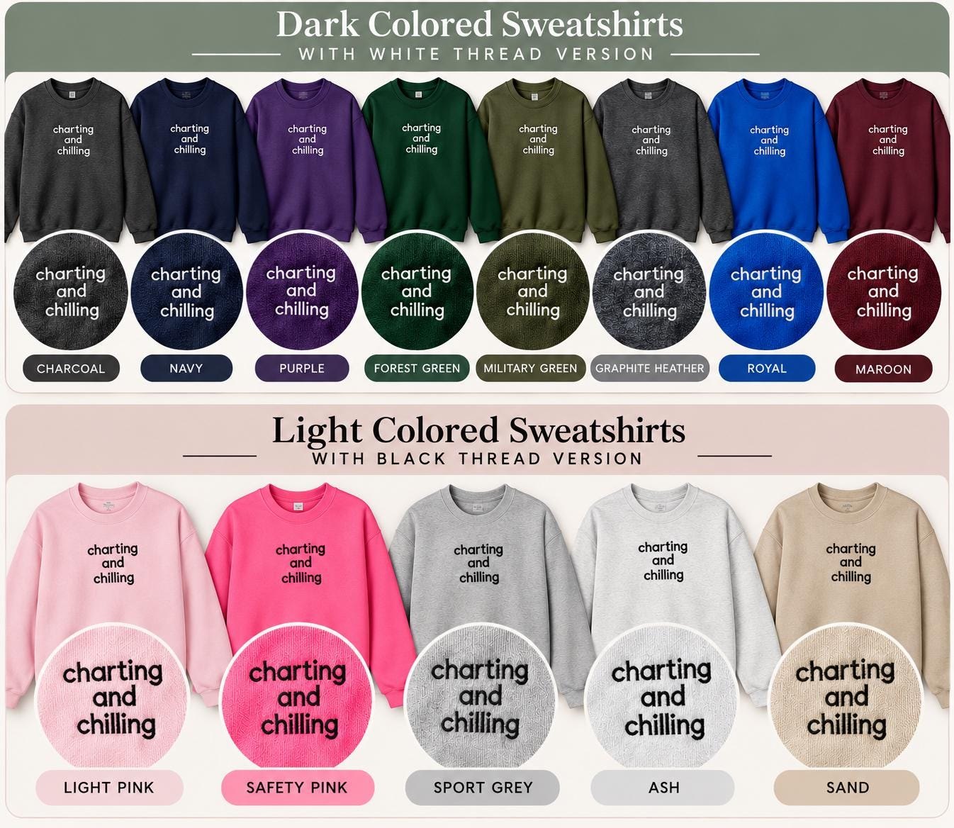 Nurse, Charting and Chilling, Minimalist Crewneck detail 7