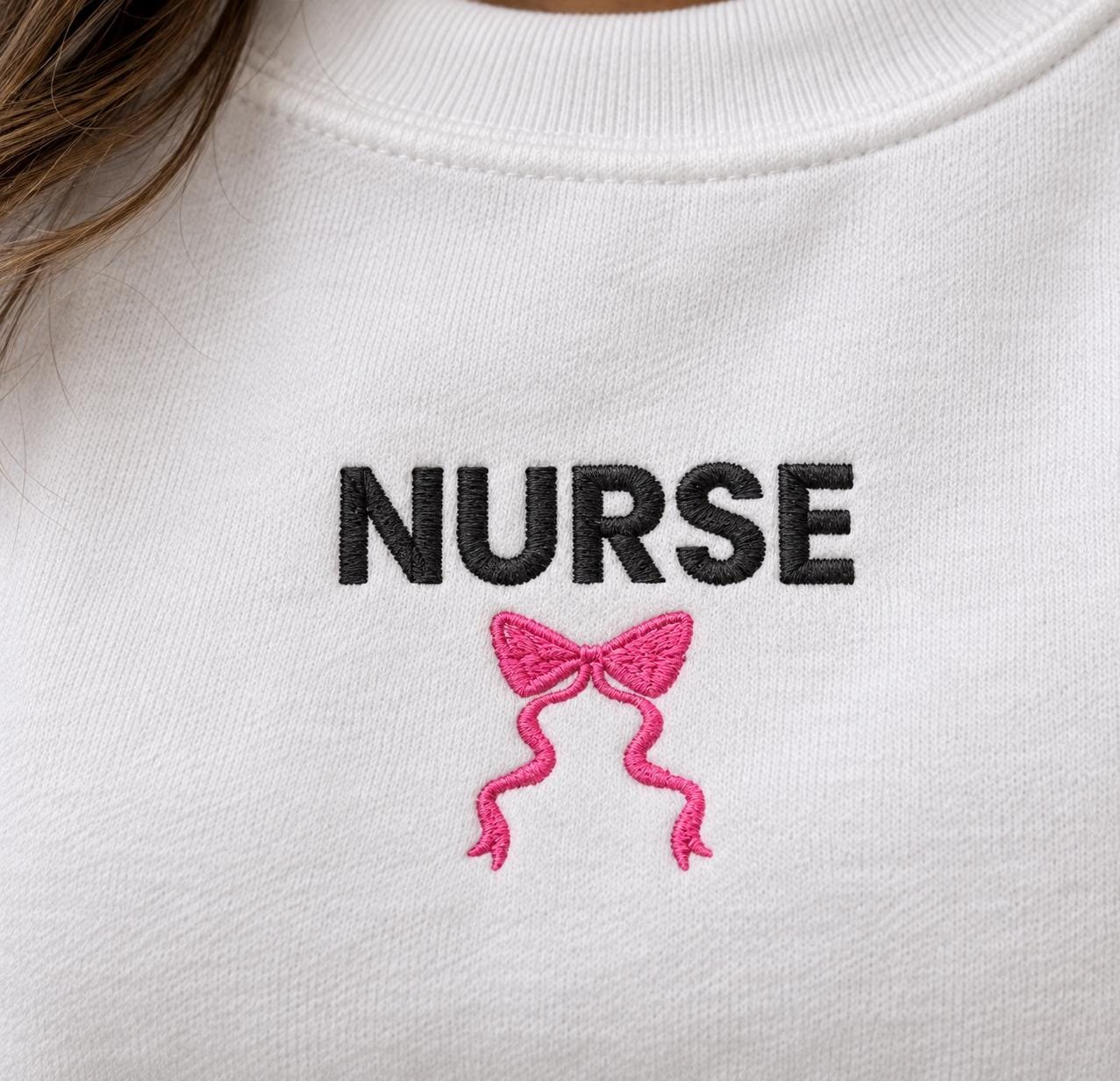 Nurse, Pink Ribbon Bow, Crewneck, Gift for RN detail 2