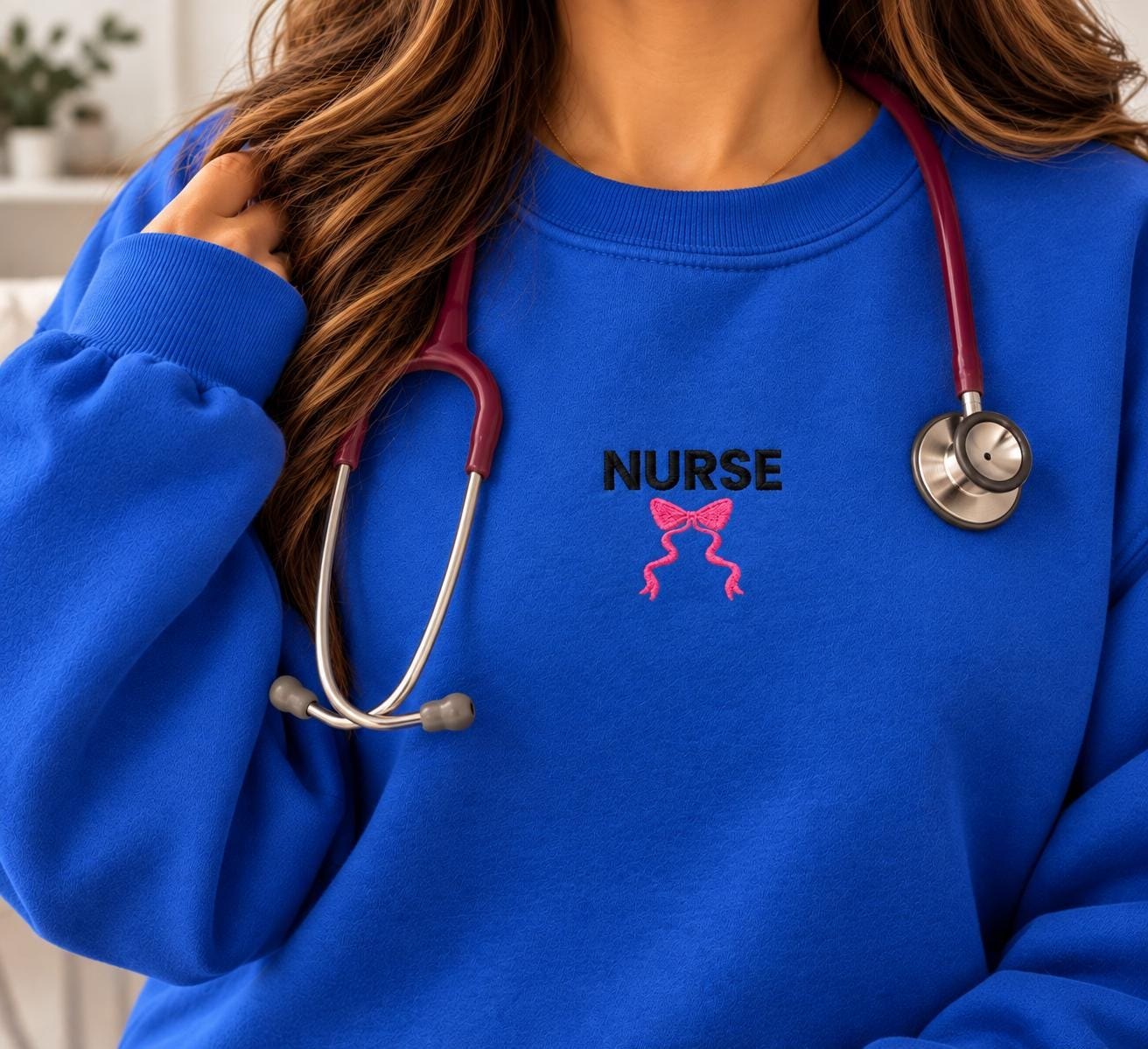 Nurse, Pink Ribbon Bow, Crewneck, Gift for RN detail 3