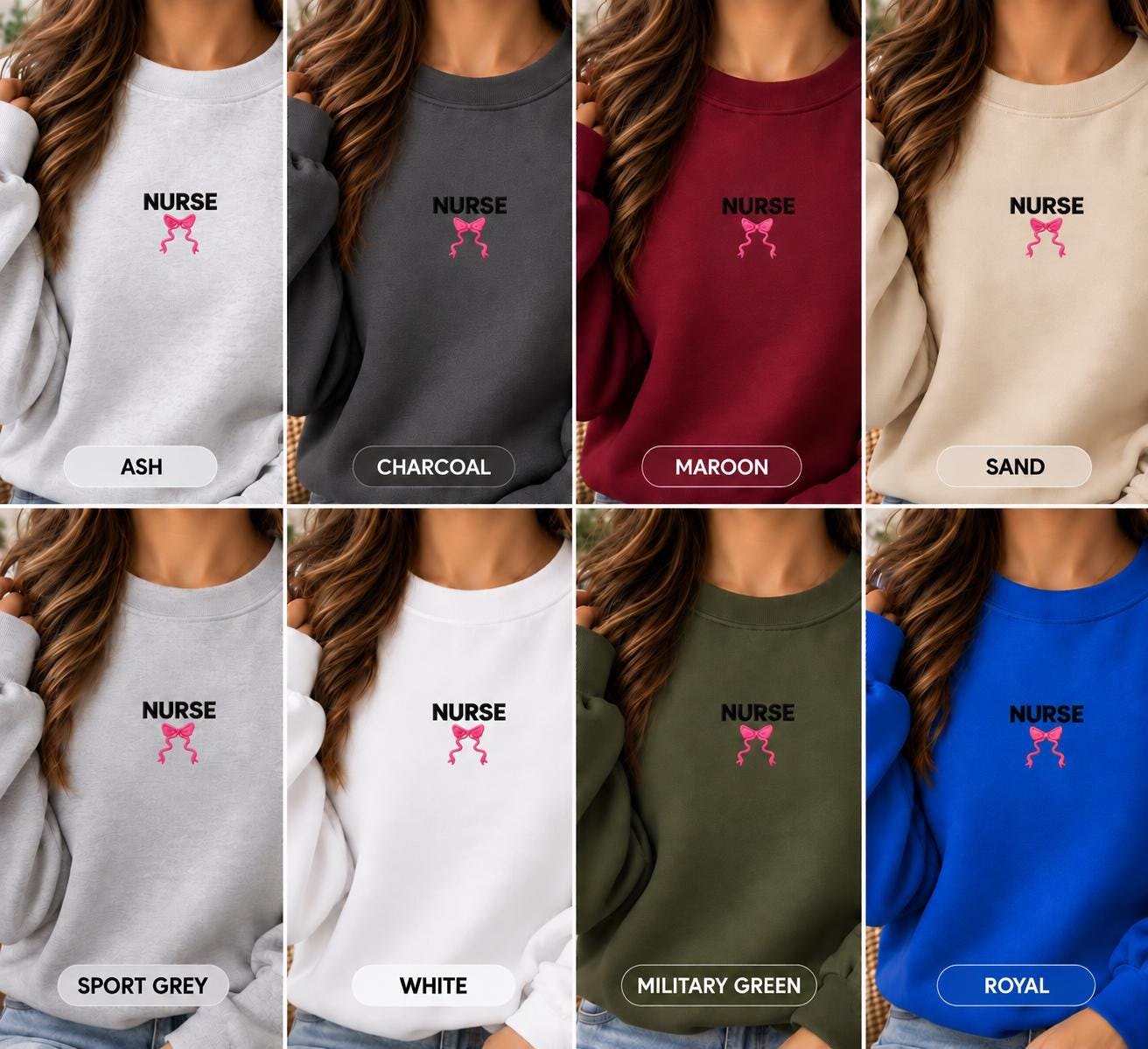 Nurse, Pink Ribbon Bow, Crewneck, Gift for RN detail 5