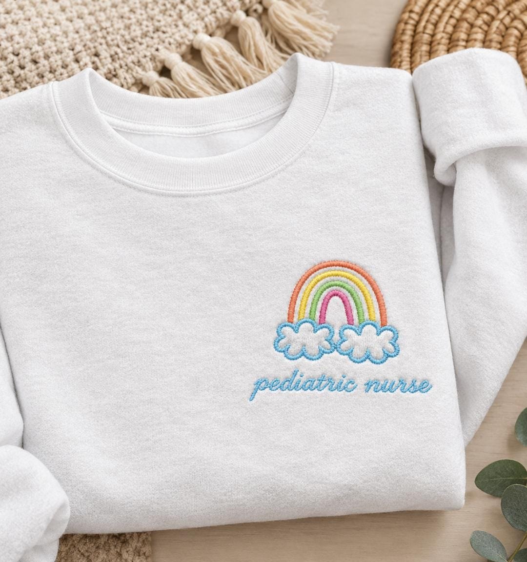 Pediatric nurse Rainbow Cloud Illustration Crewneck, new grad RN nurses week gift