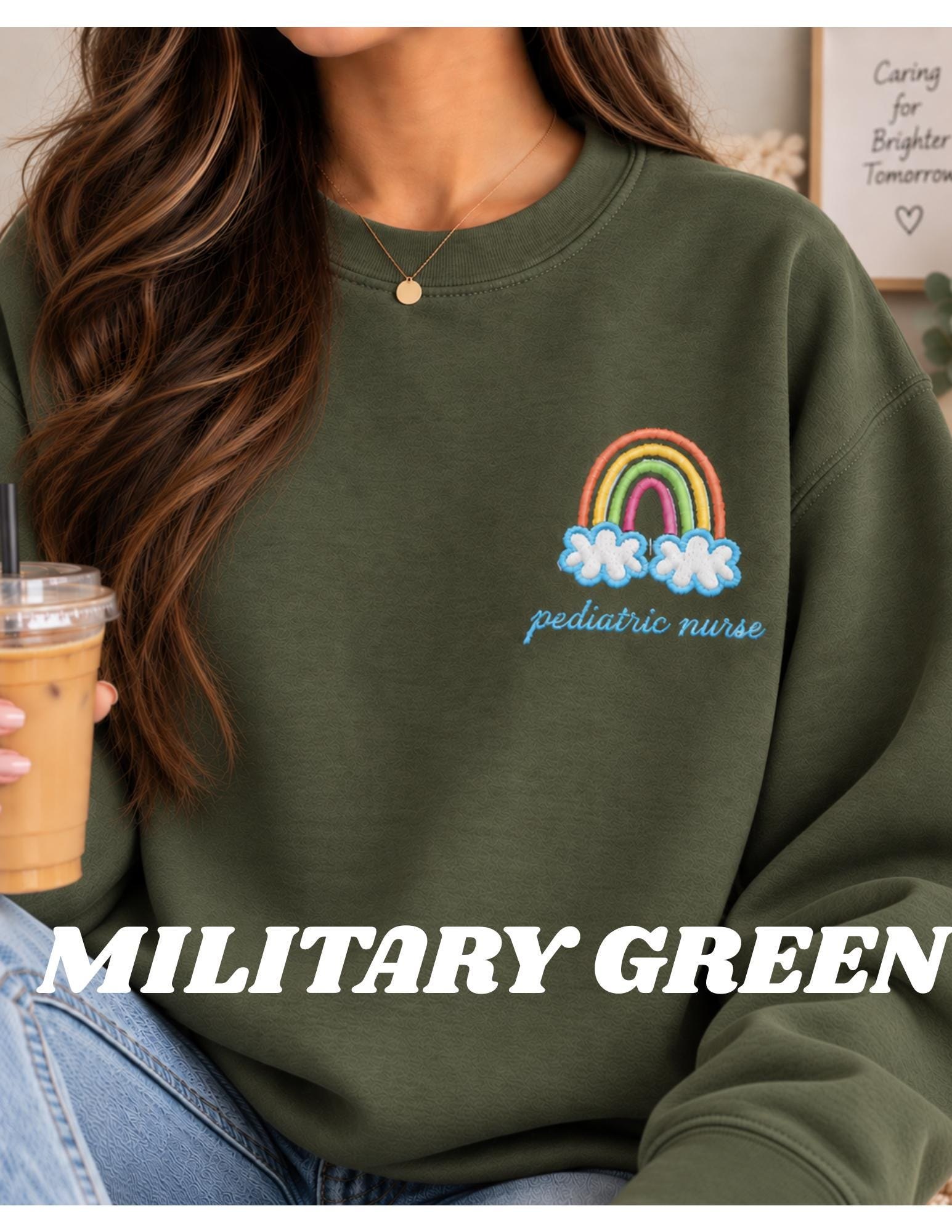 Pediatric nurse Rainbow Cloud Illustration Crewneck, new grad RN nurses week gift detail 12