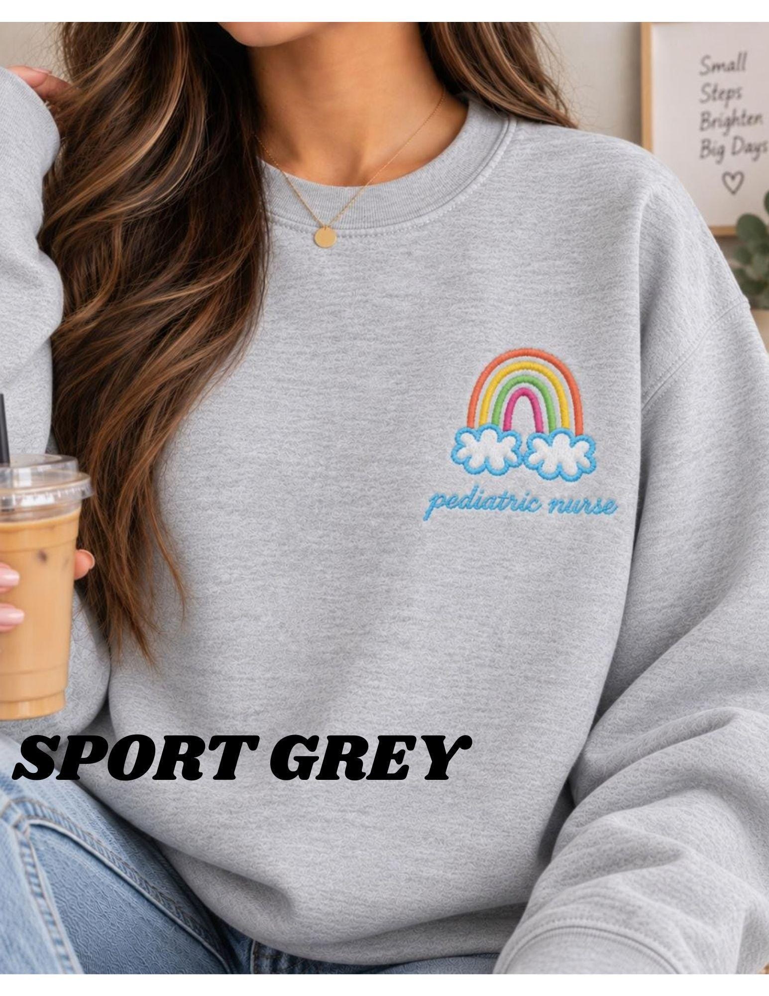 Pediatric nurse Rainbow Cloud Illustration Crewneck, new grad RN nurses week gift detail 8