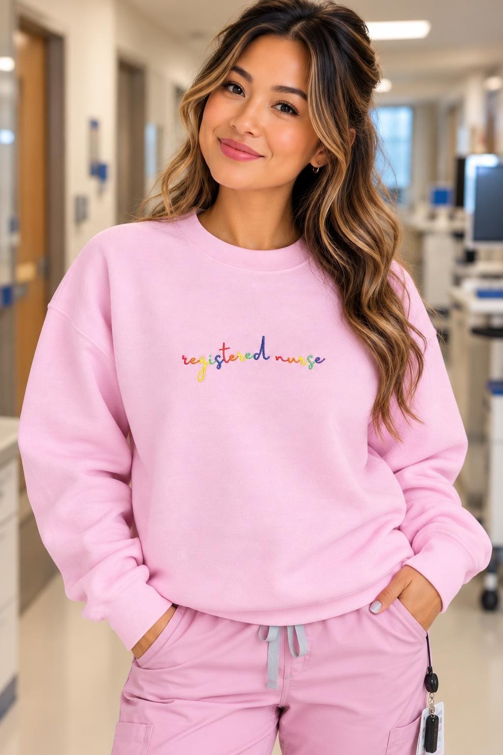 Rainbow Registered Nurse, RN Crewneck Gift detail 2