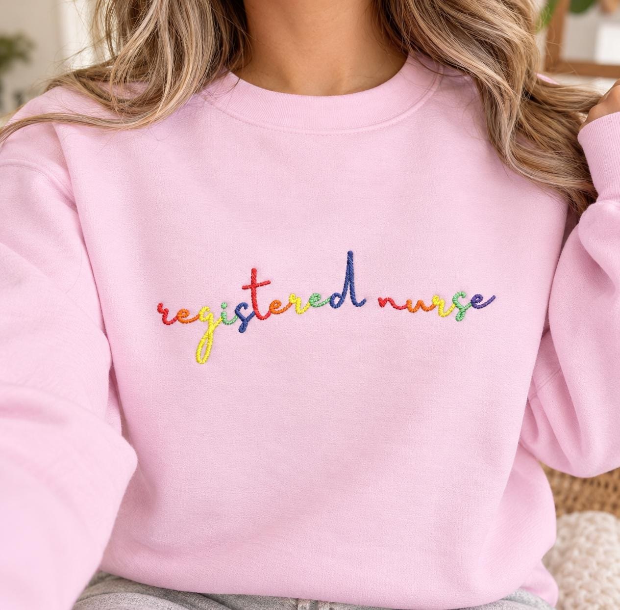 Rainbow Registered Nurse, RN Crewneck Gift detail 3