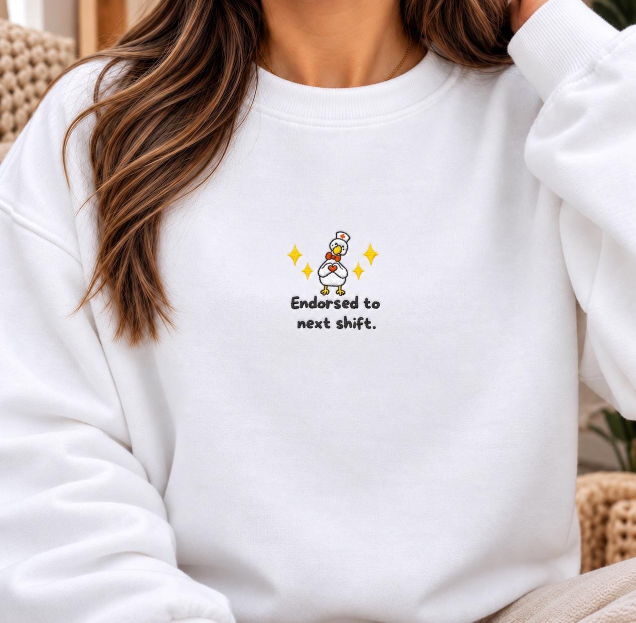 Funny Silly Goose Nurse, Endorsed to Next Shift Crewneck (RN Gift) detail 3