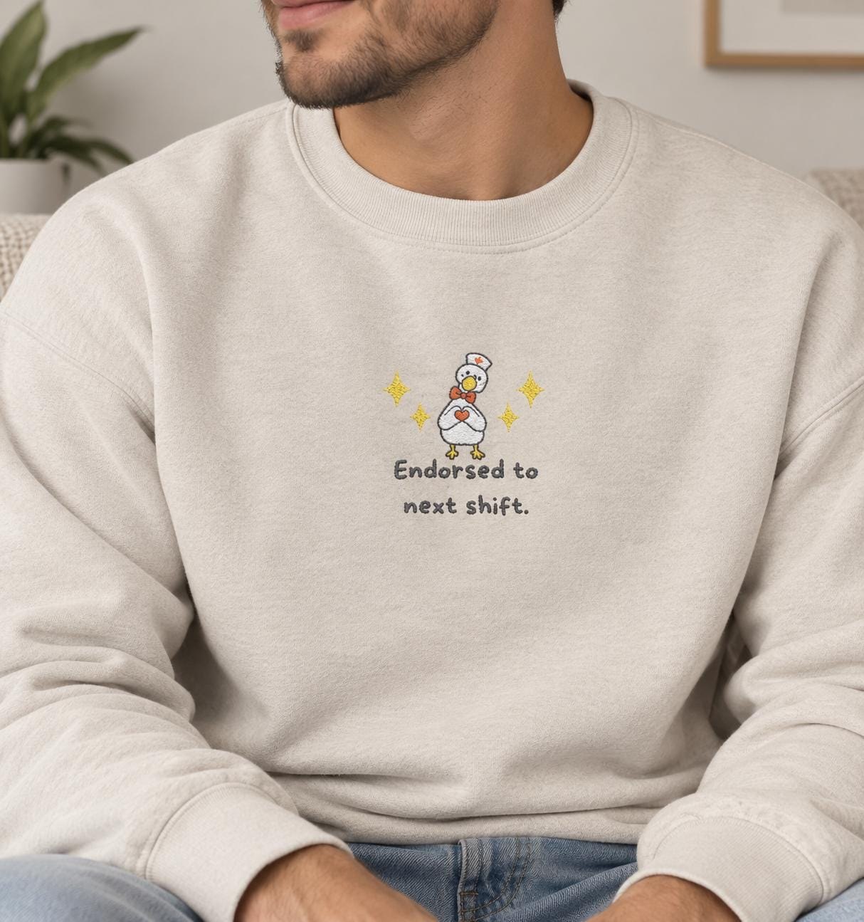 Funny Silly Goose Nurse, Endorsed to Next Shift Crewneck (RN Gift) detail 4