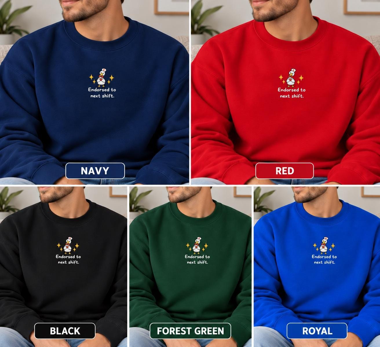 Funny Silly Goose Nurse, Endorsed to Next Shift Crewneck (RN Gift) detail 7