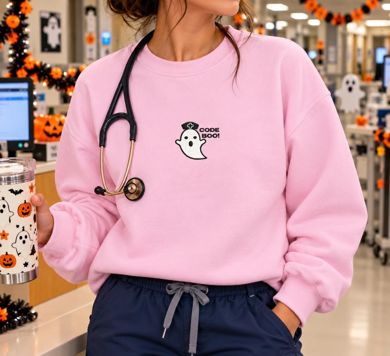 Halloween Nurse Ghost boo detail 2
