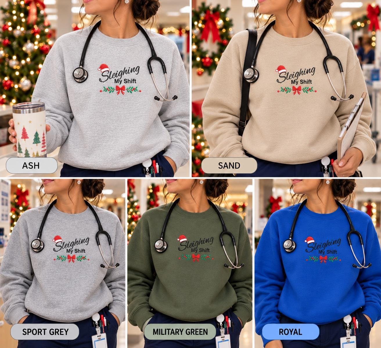 Sleighing My Shift crewneck detail 4