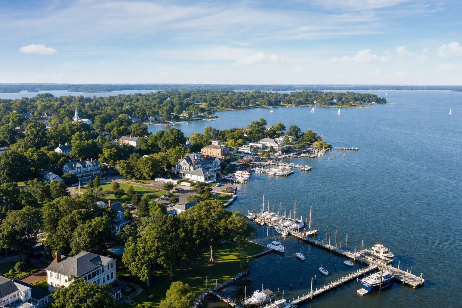 Aerial view of an Eastern Shore waterfront community