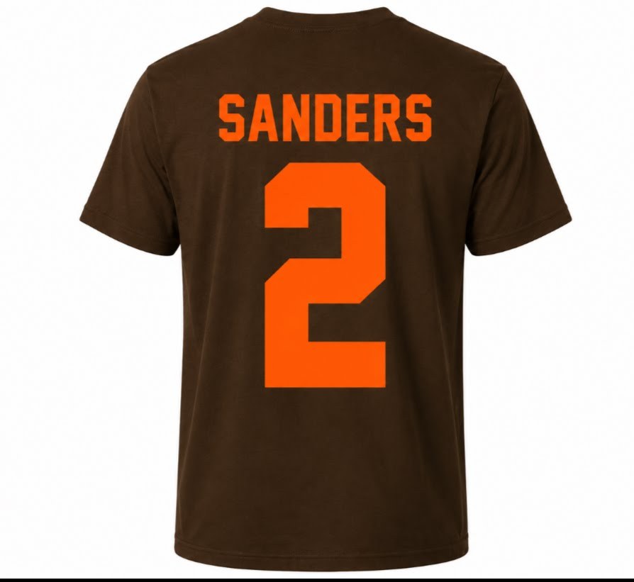 Brown and orange Cleveland Football Sanders 2 T-Shirt from Gear 2 Go