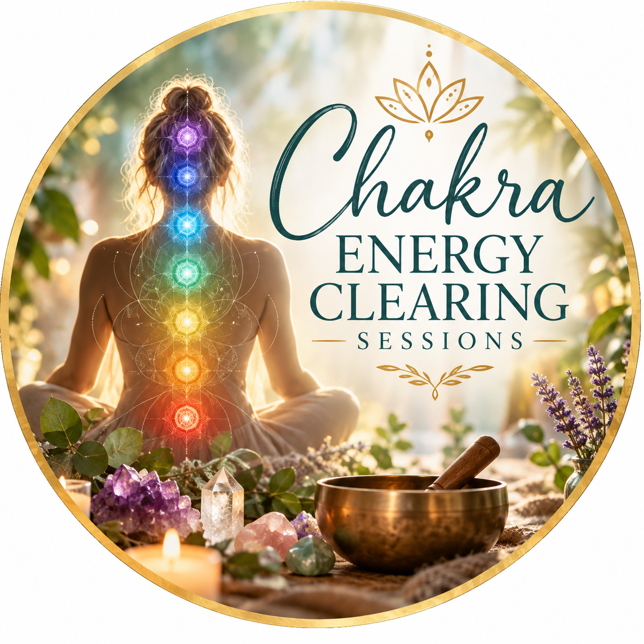Chakra Energy Clearing Sessions: meditation, crystals, and a singing bowl