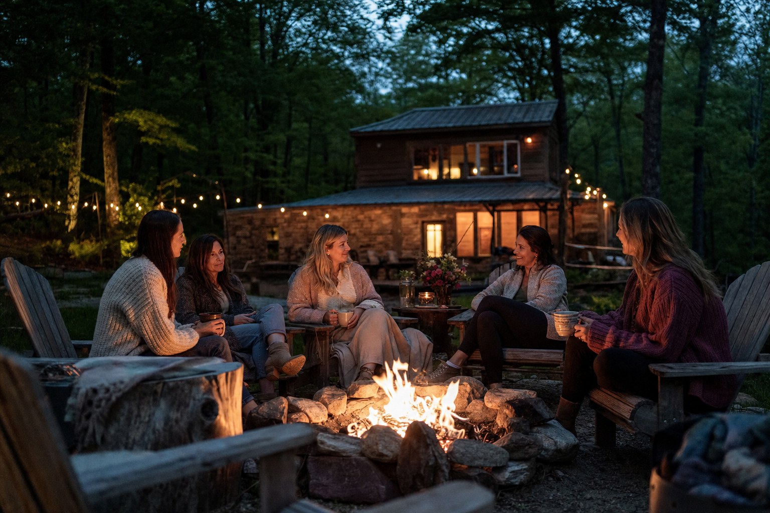 Warm evening light at a retreat gathering
