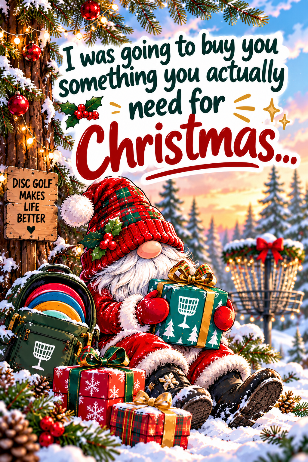 The Gift of Accuracy, printable disc golf Christmas card cover
