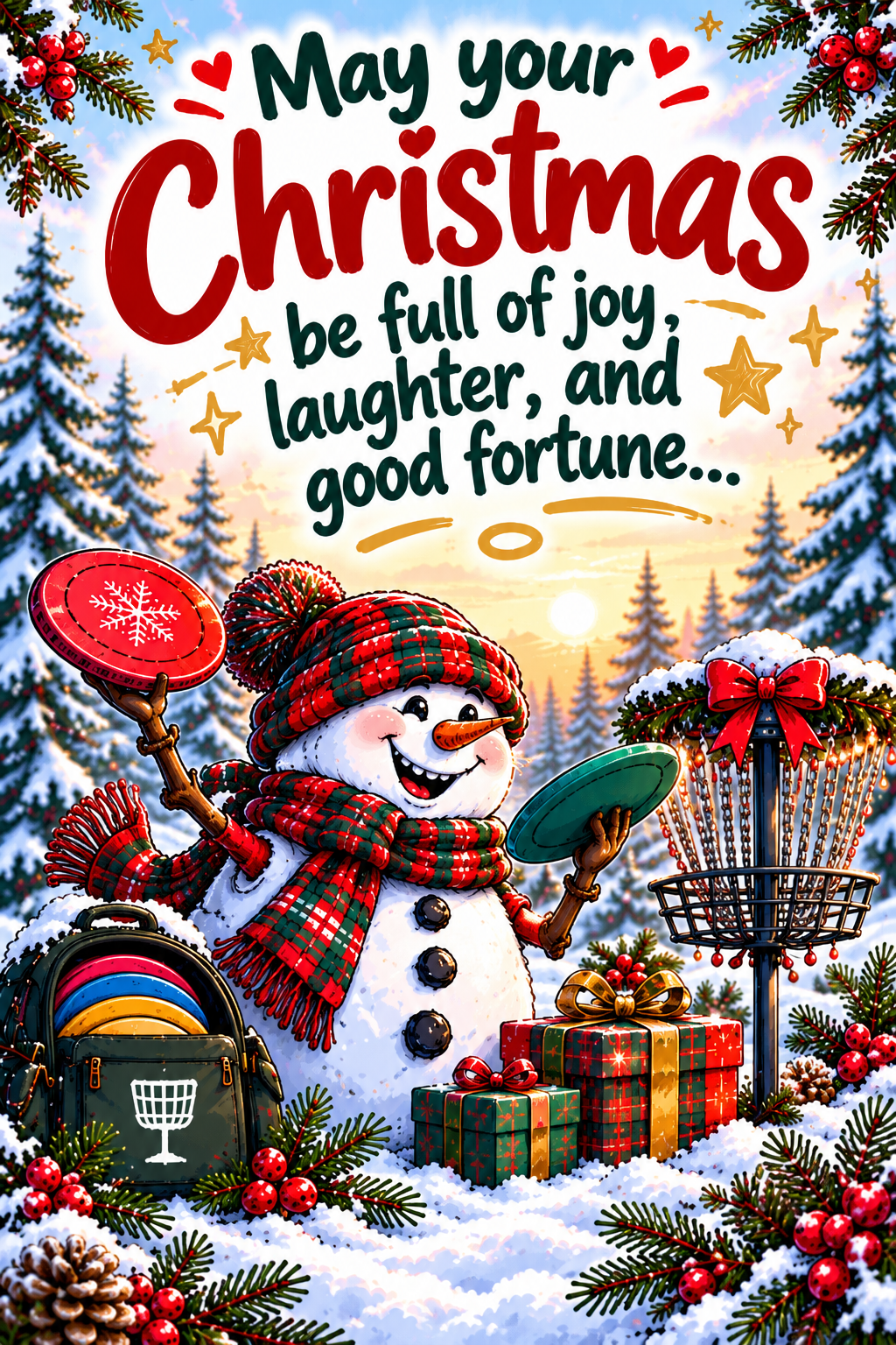The Holiday Spirit, printable disc golf Christmas card cover