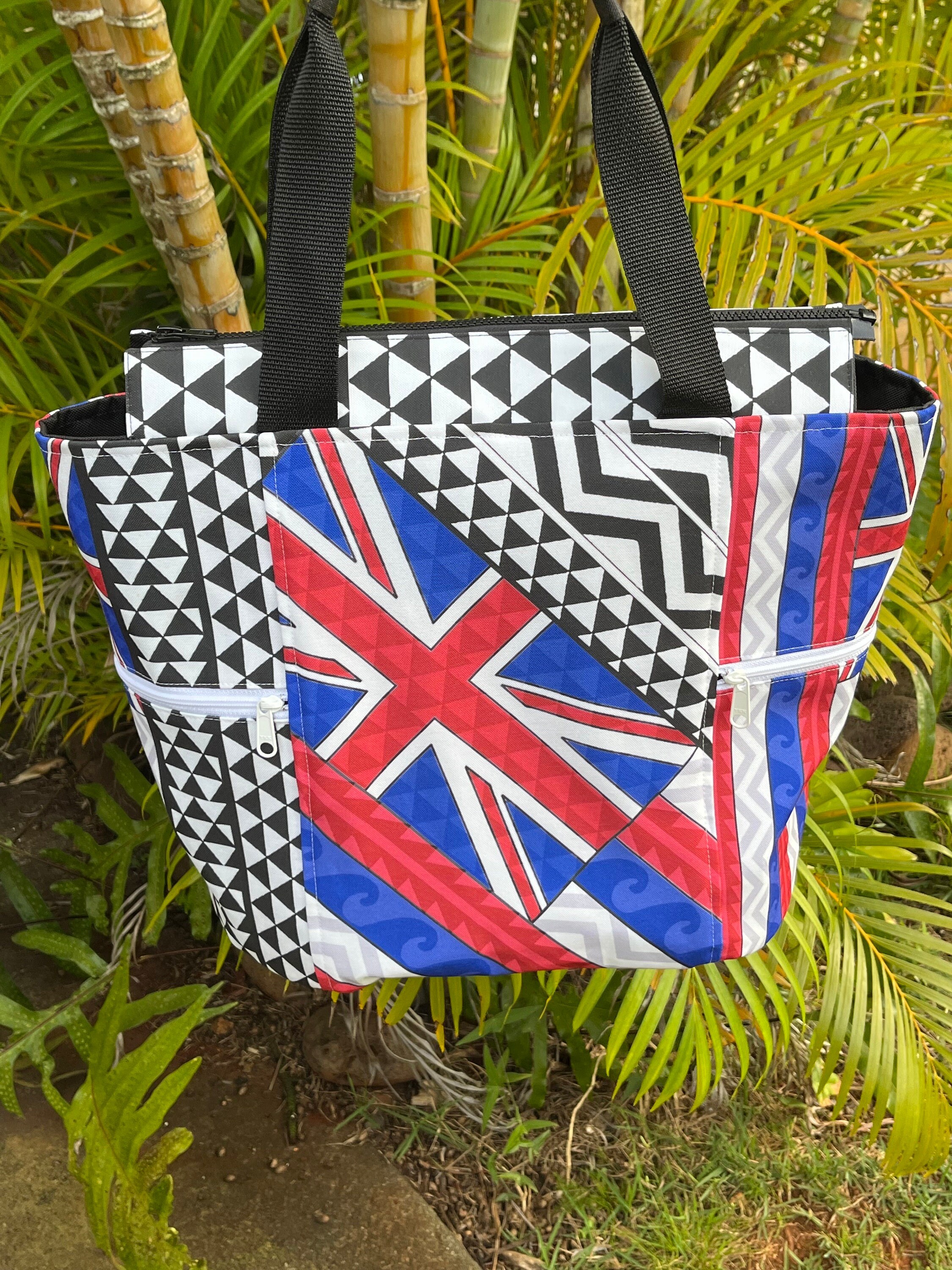 Hawaiian Flag Tattoos Washable Tote Shopping Bag, view 9