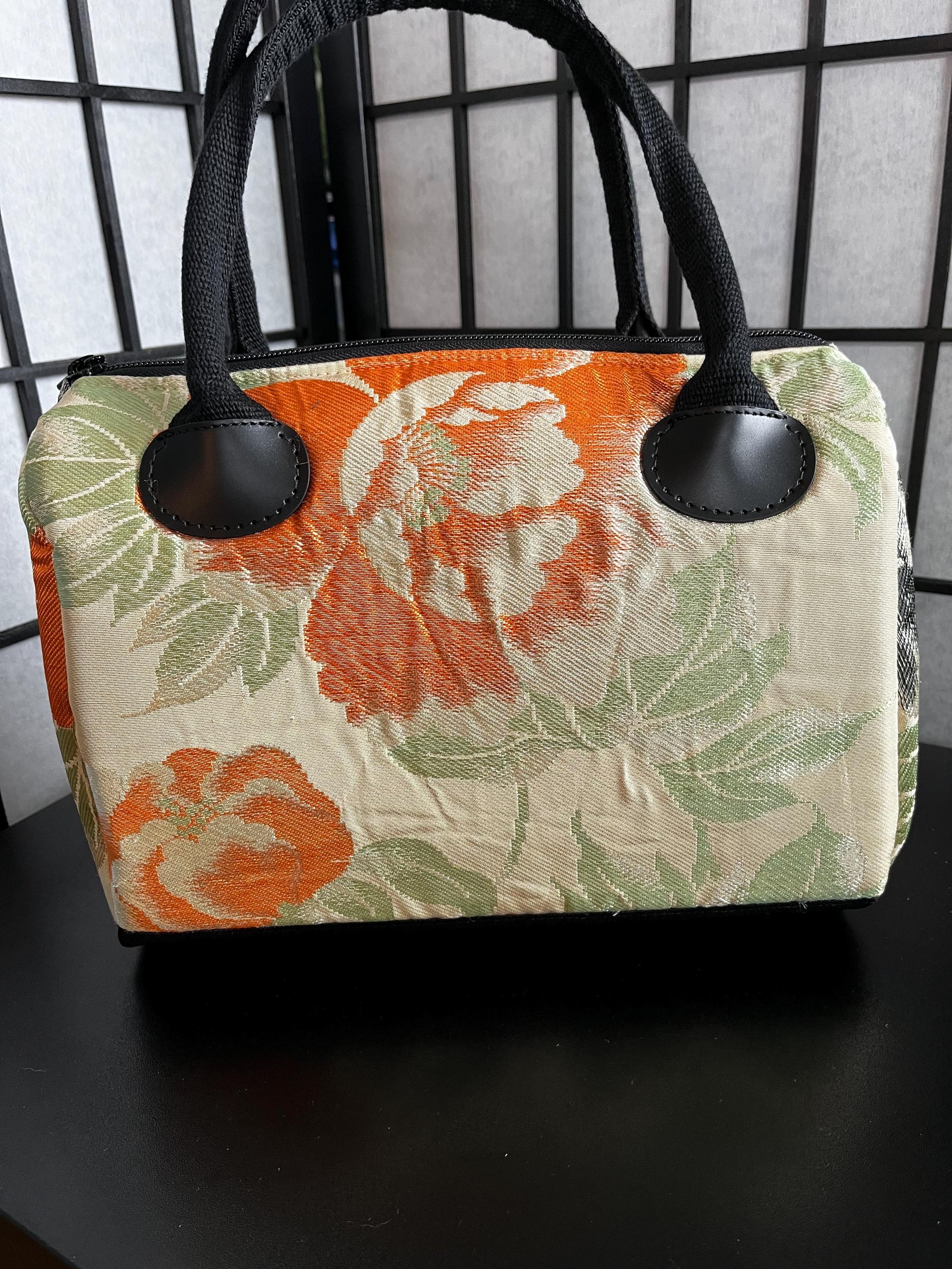 Bowler-style Obi Belt Peony Design Purse