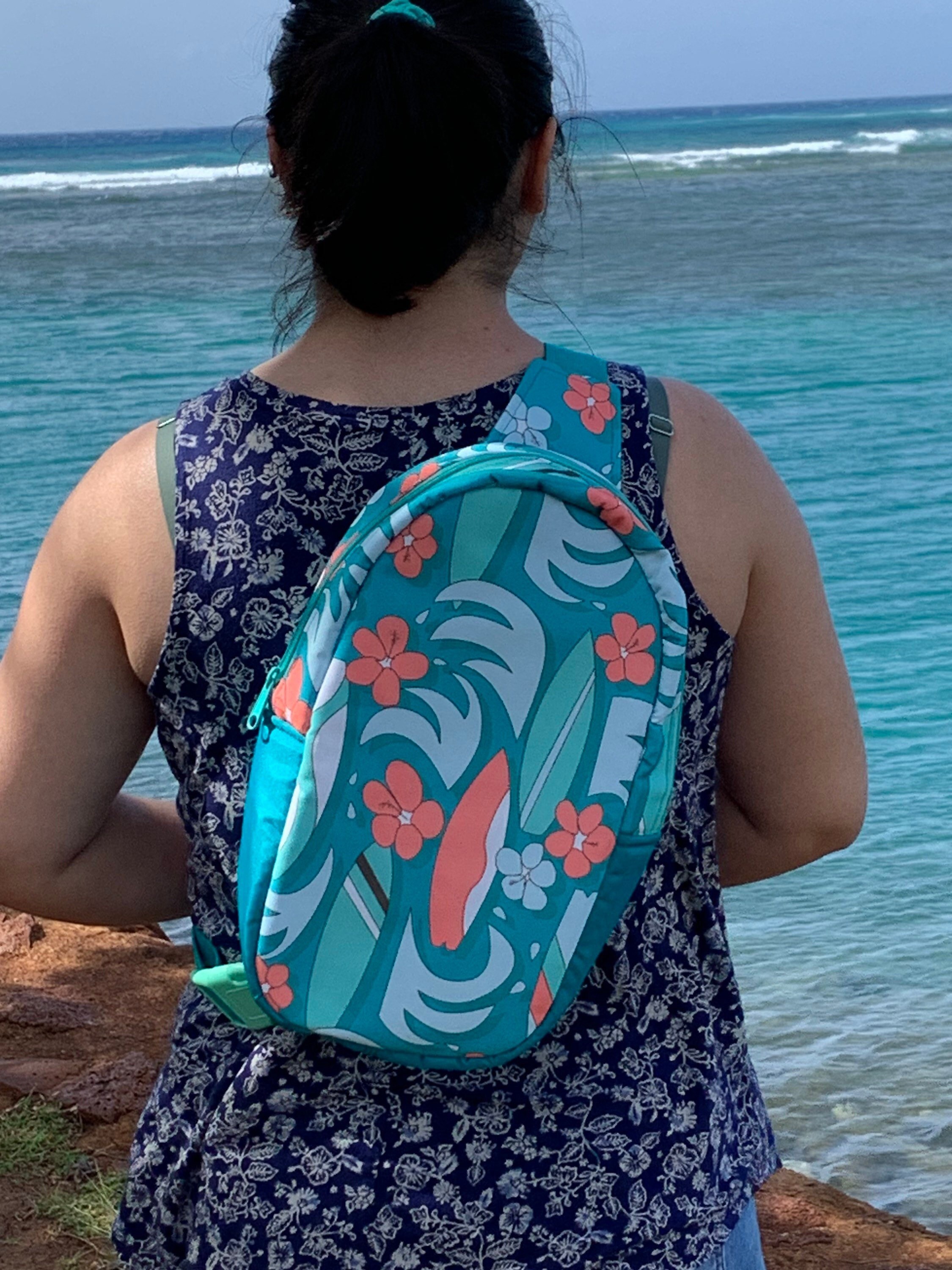 Surfboards and Plumerias Bullet Sling-pack Backpack