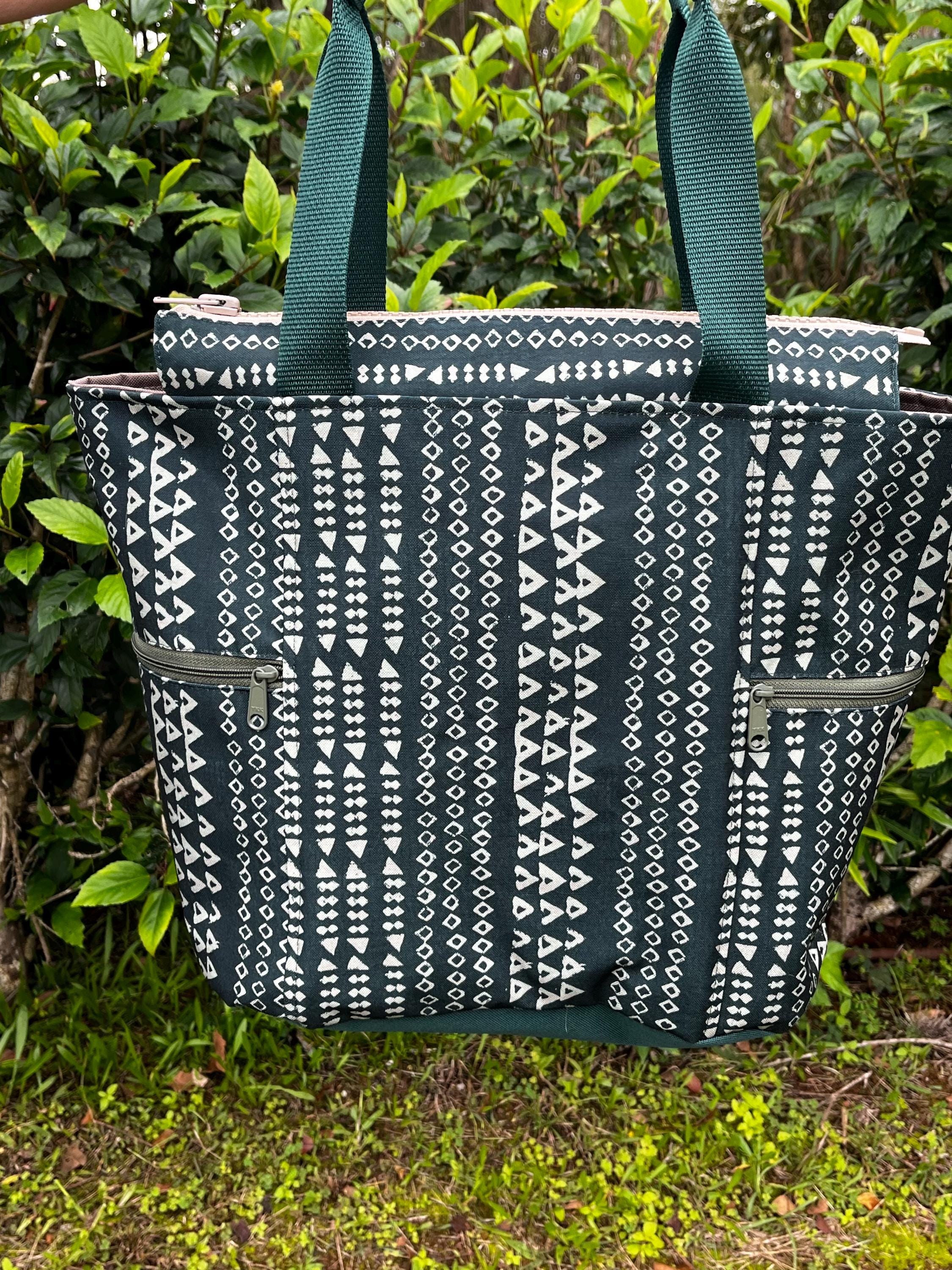 Green Kapa (Tapa/Tattoo) Print Washable Tote Shopping Bag