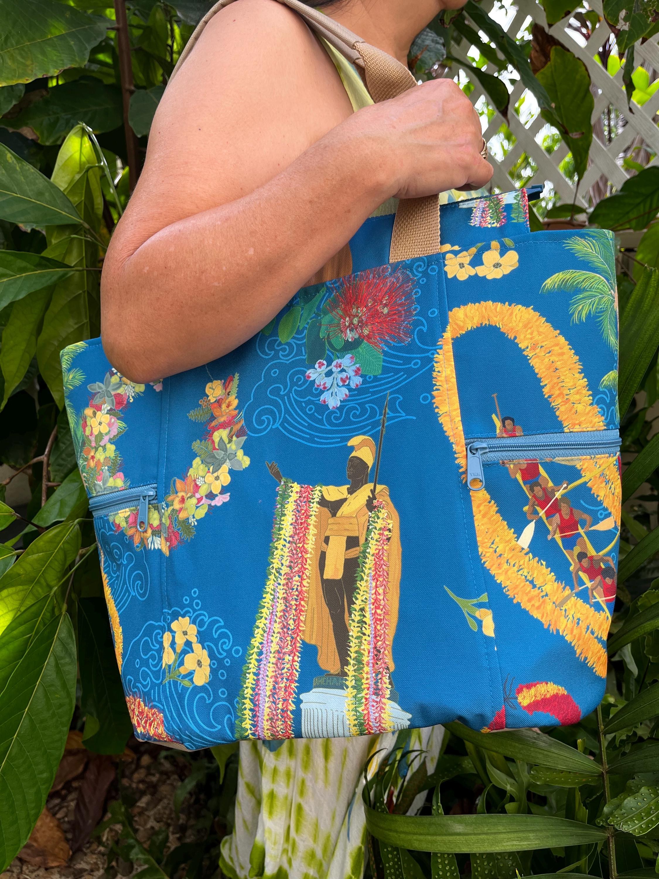 Kamehameha Parade (blue) Washable Tote Shopping Bag, view 7