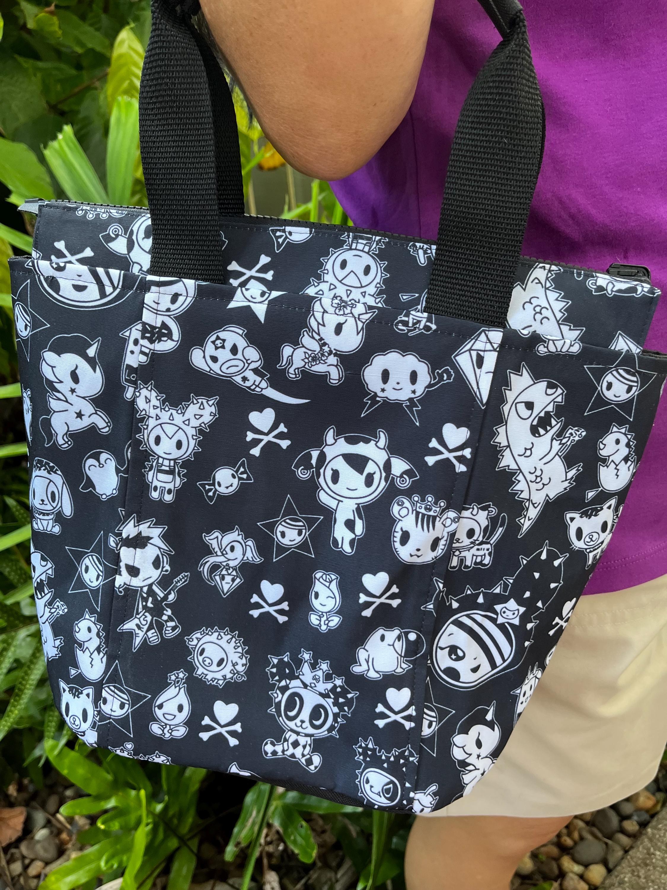 Black Cartoon Toki Washable Lunch Tote, view 6