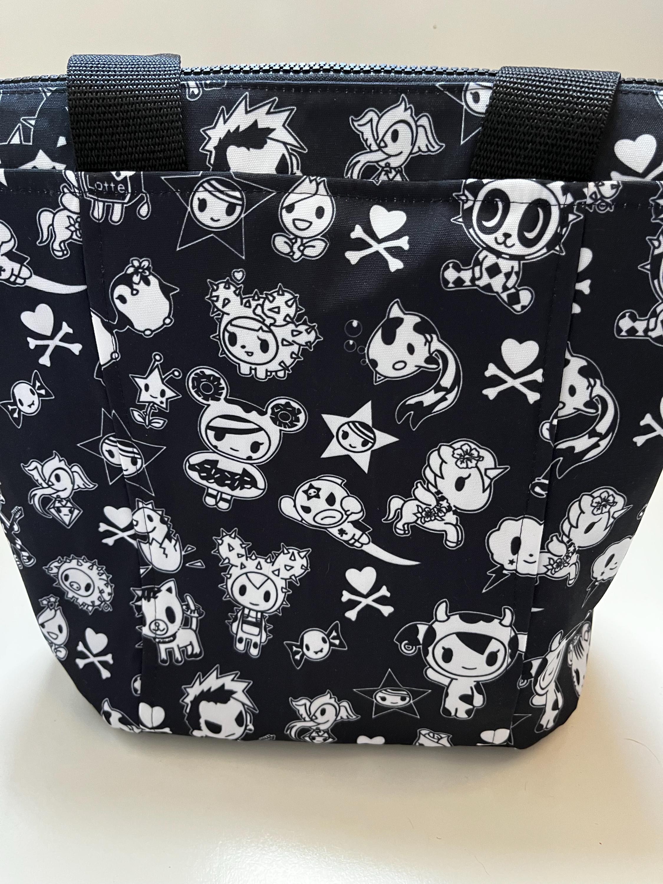 Black Cartoon Toki Washable Lunch Tote, view 2