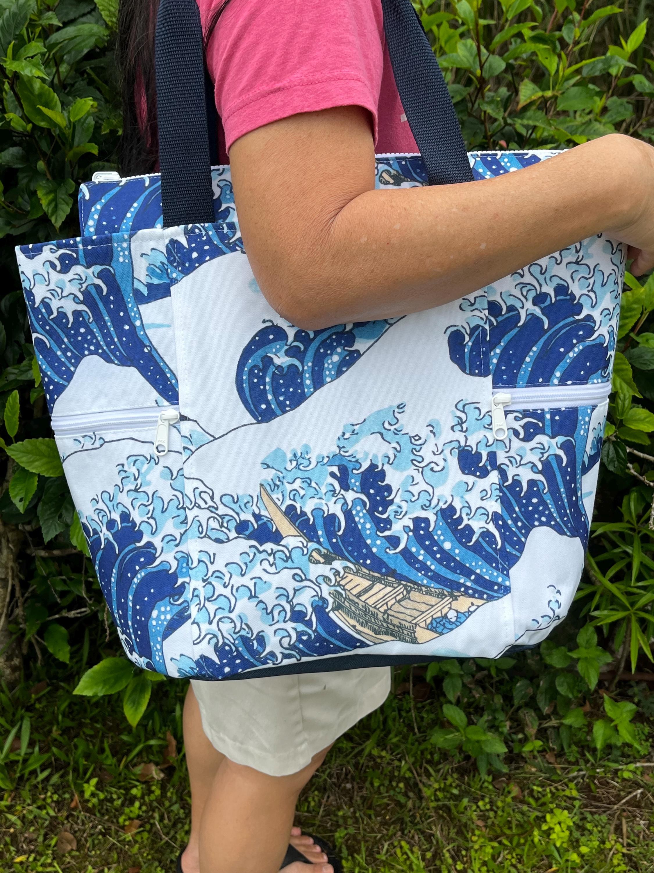 Wave Hokusai Tote Bag: Washable Recycled Canvas Shopping Bag, view 8