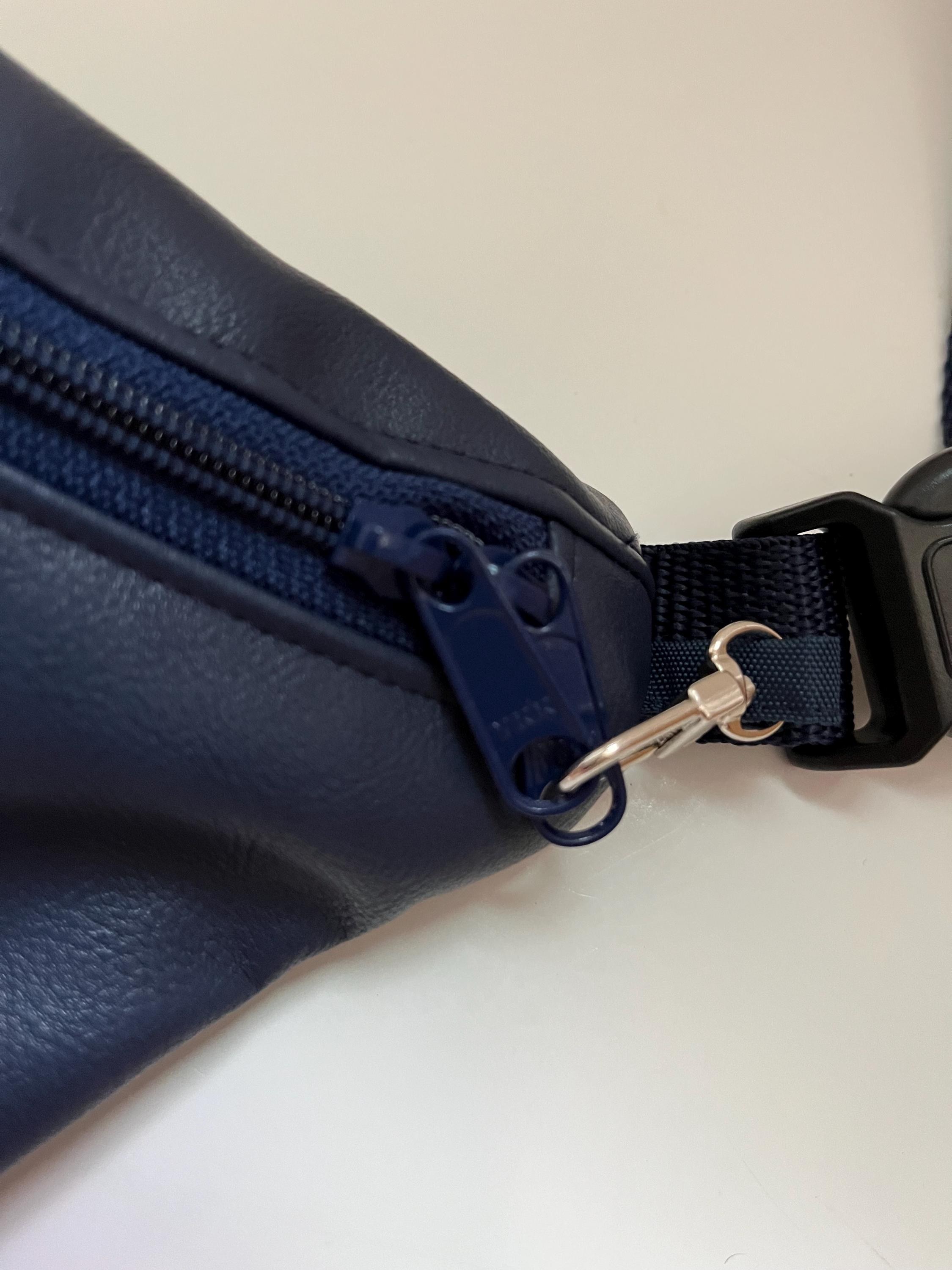 Navy Blue Vegan Leather Crossbody Pouch, view 3