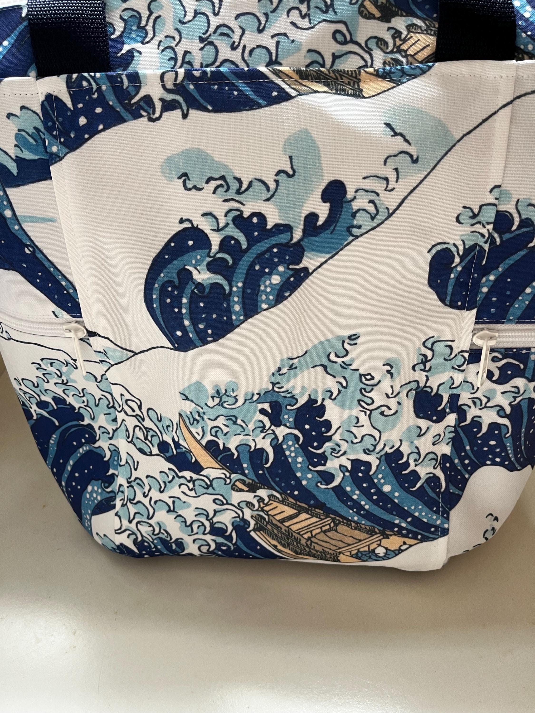 Wave Hokusai Tote Bag: Washable Recycled Canvas Shopping Bag, view 2