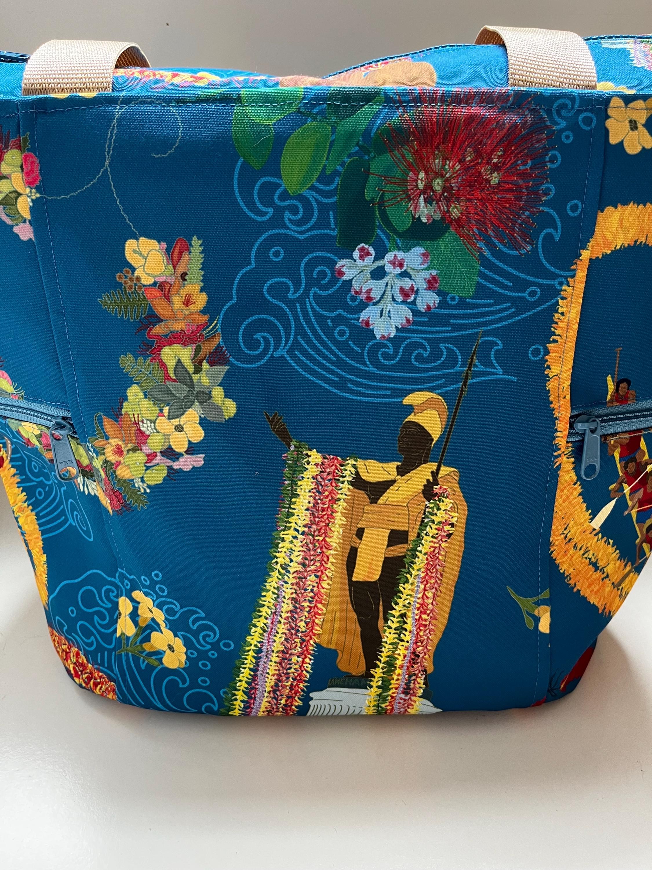 Kamehameha Parade (blue) Washable Tote Shopping Bag, view 2